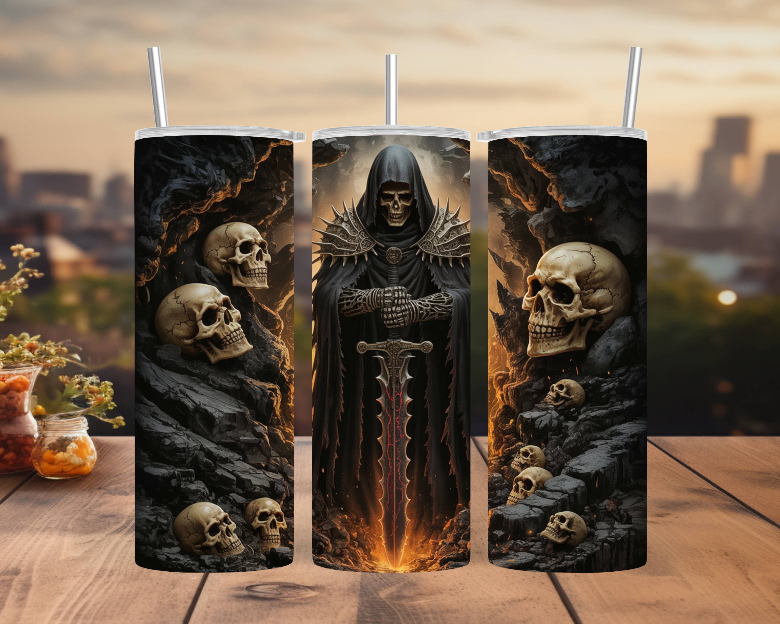 Dark Reaper Skull Warrior Tumbler Wrap: Gothic Death Knight Design 20oz PNG (Digital Download)
