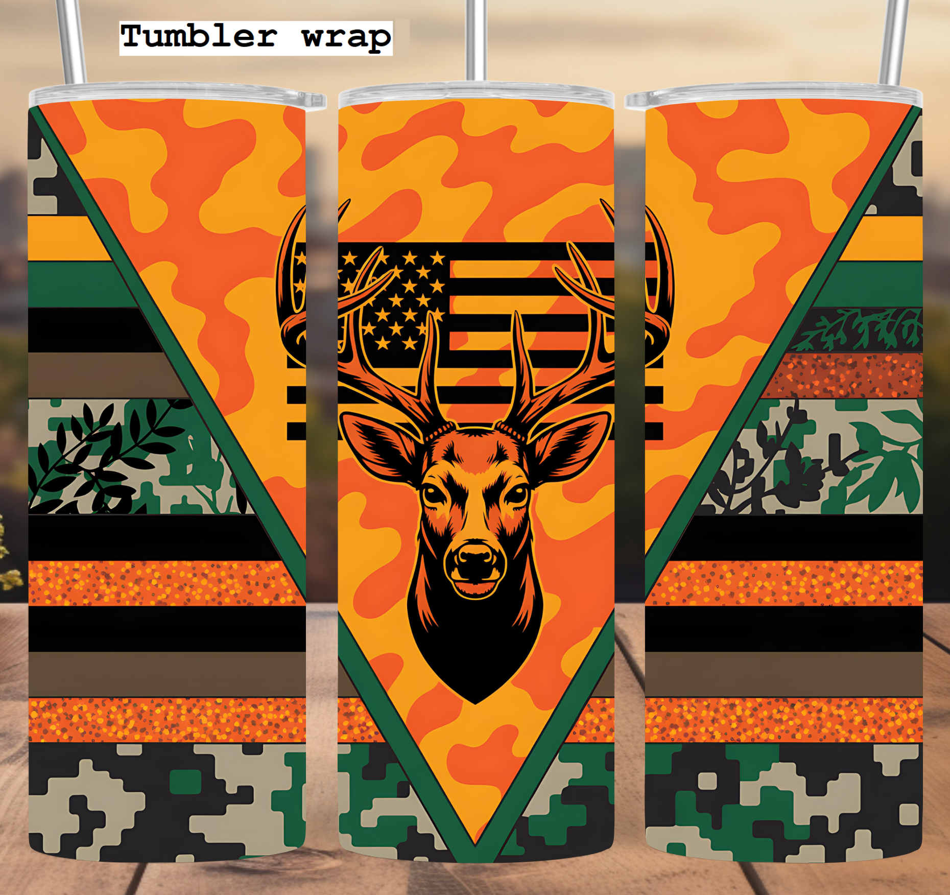 Deer Camo American Hunting tumbler wrap 20oz PNG
