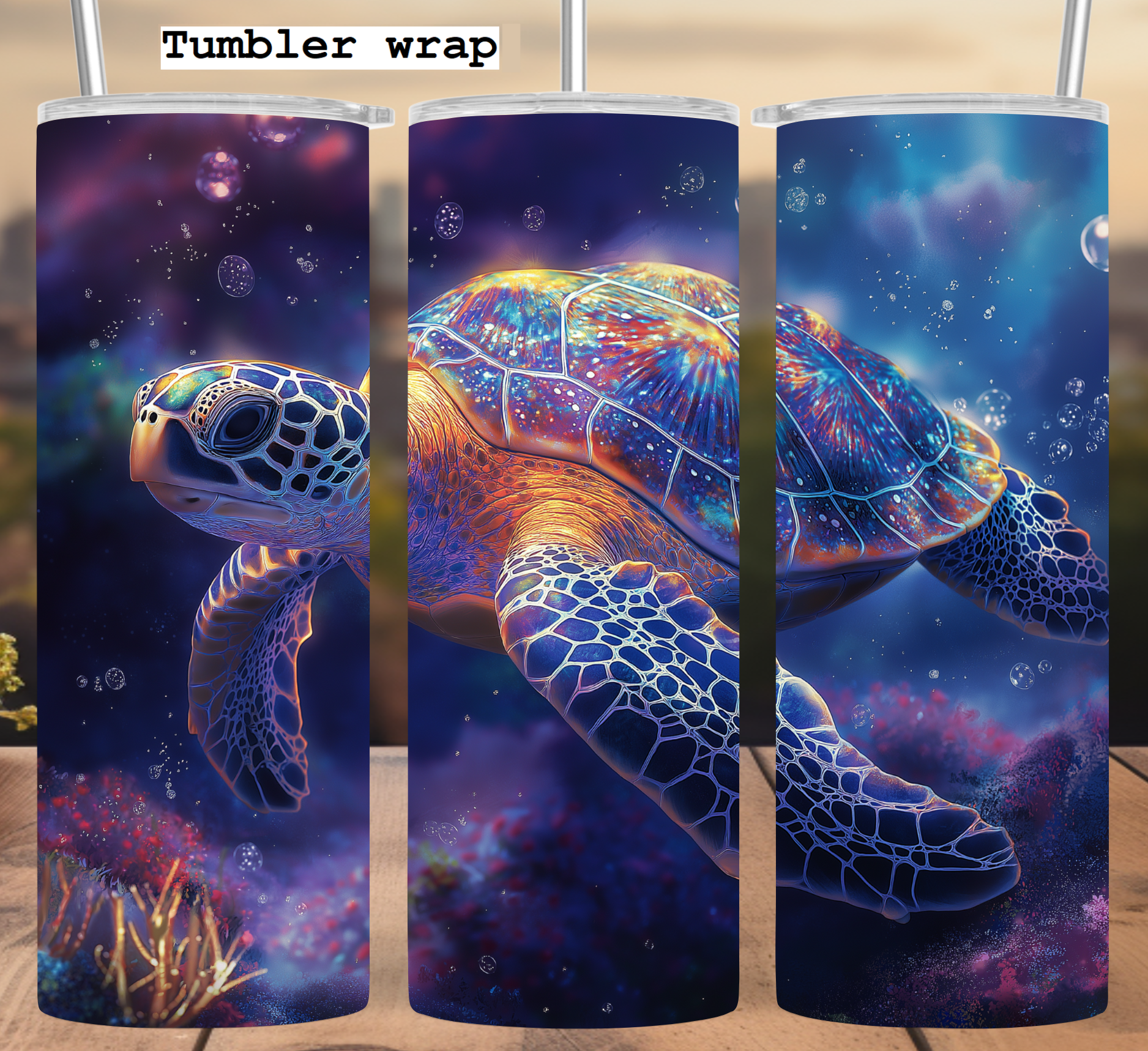 Sea Turtle Ocean Art: Colorful Fantasy Underwater Design tumbler wrap 20oz PNG