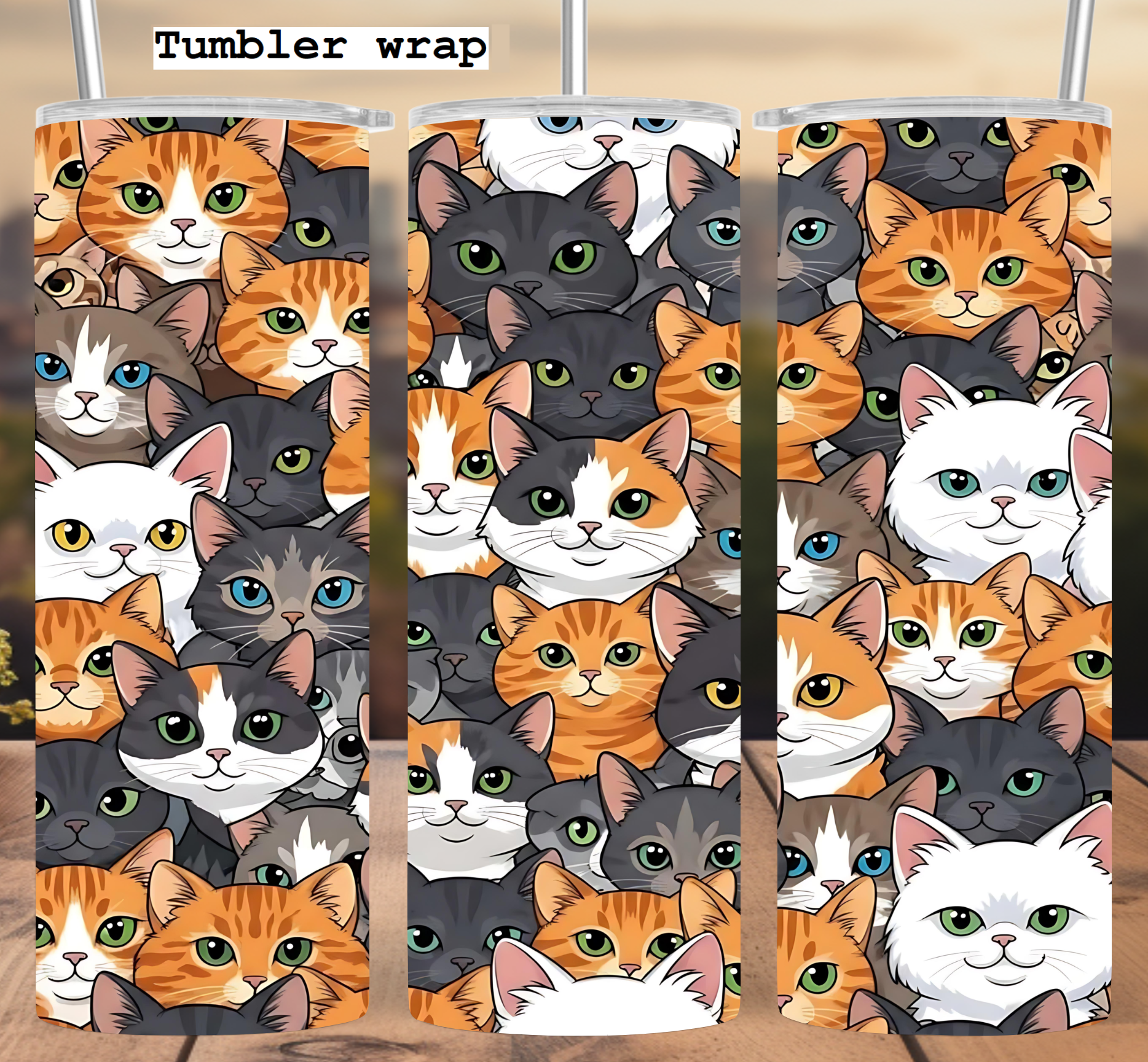 Cute Cat Pattern: Colorful Cartoon Feline Design tumbler wrap 20oz PNG