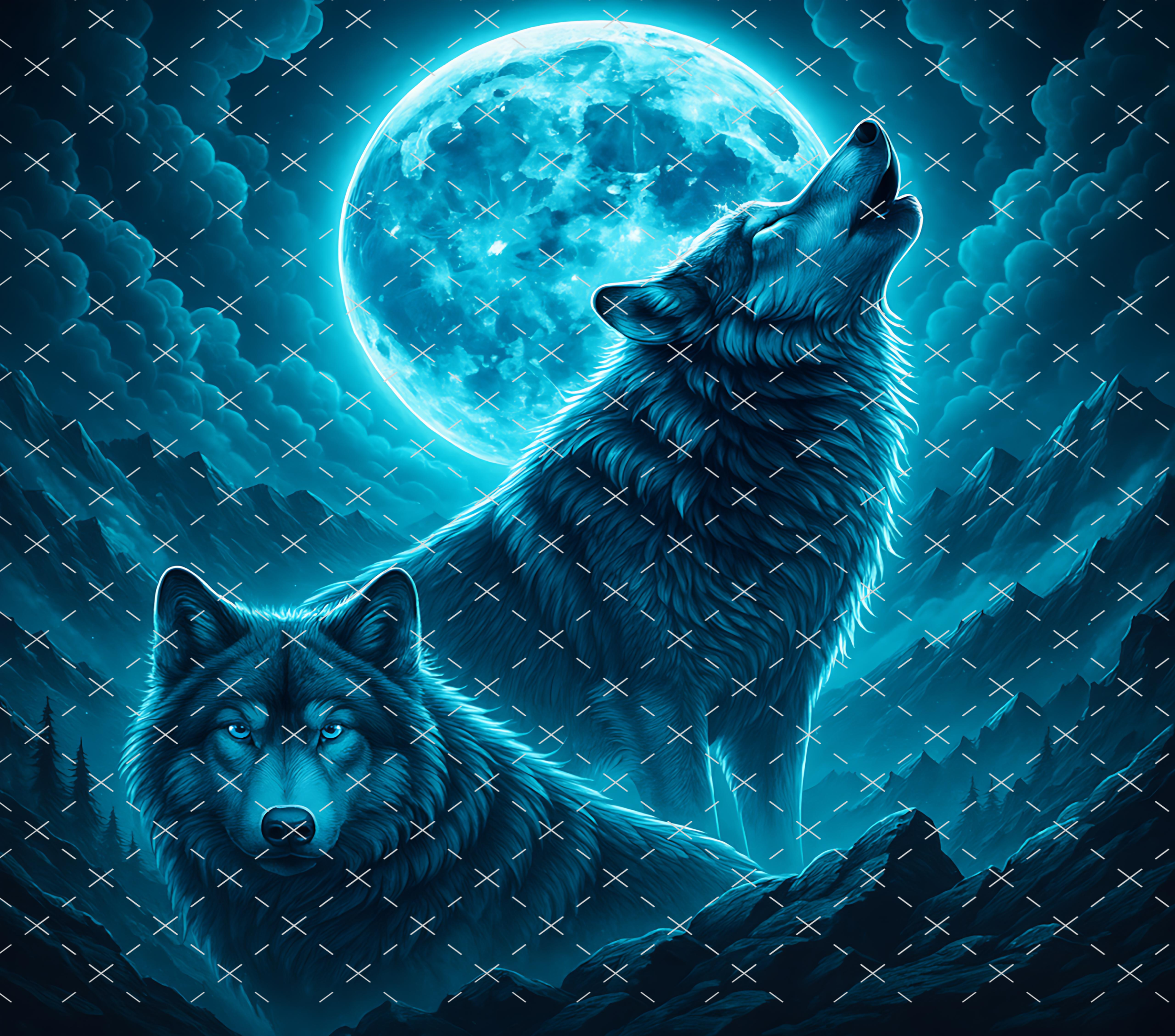 Wolf Moonlight Majesty: Mystical Night Howling Scene tumbler wrap 20oz PNG