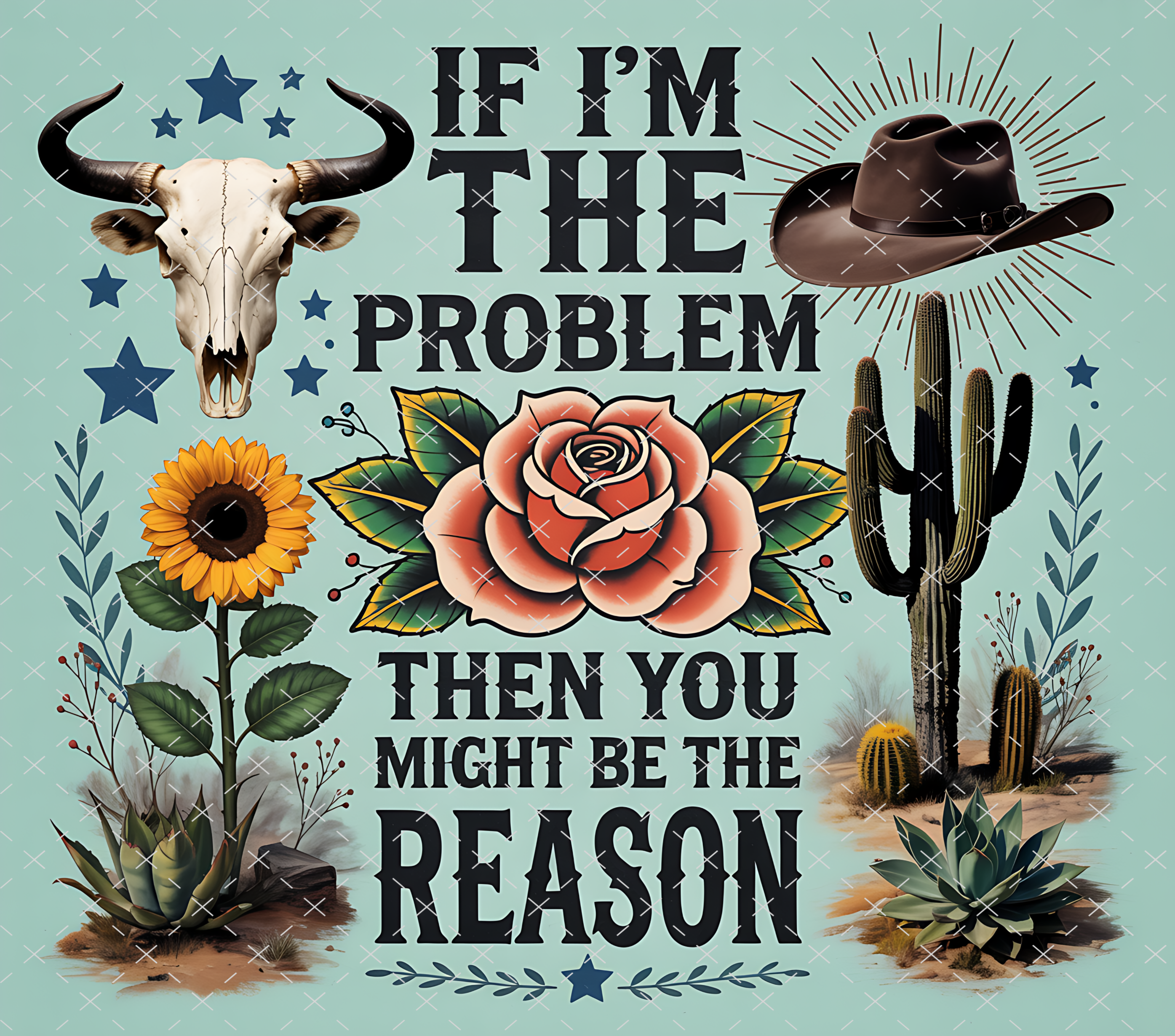 Western Cowgirl Tumbler Wrap: Cactus Skull Floral Quote Design 20oz PNG (Digital Download)