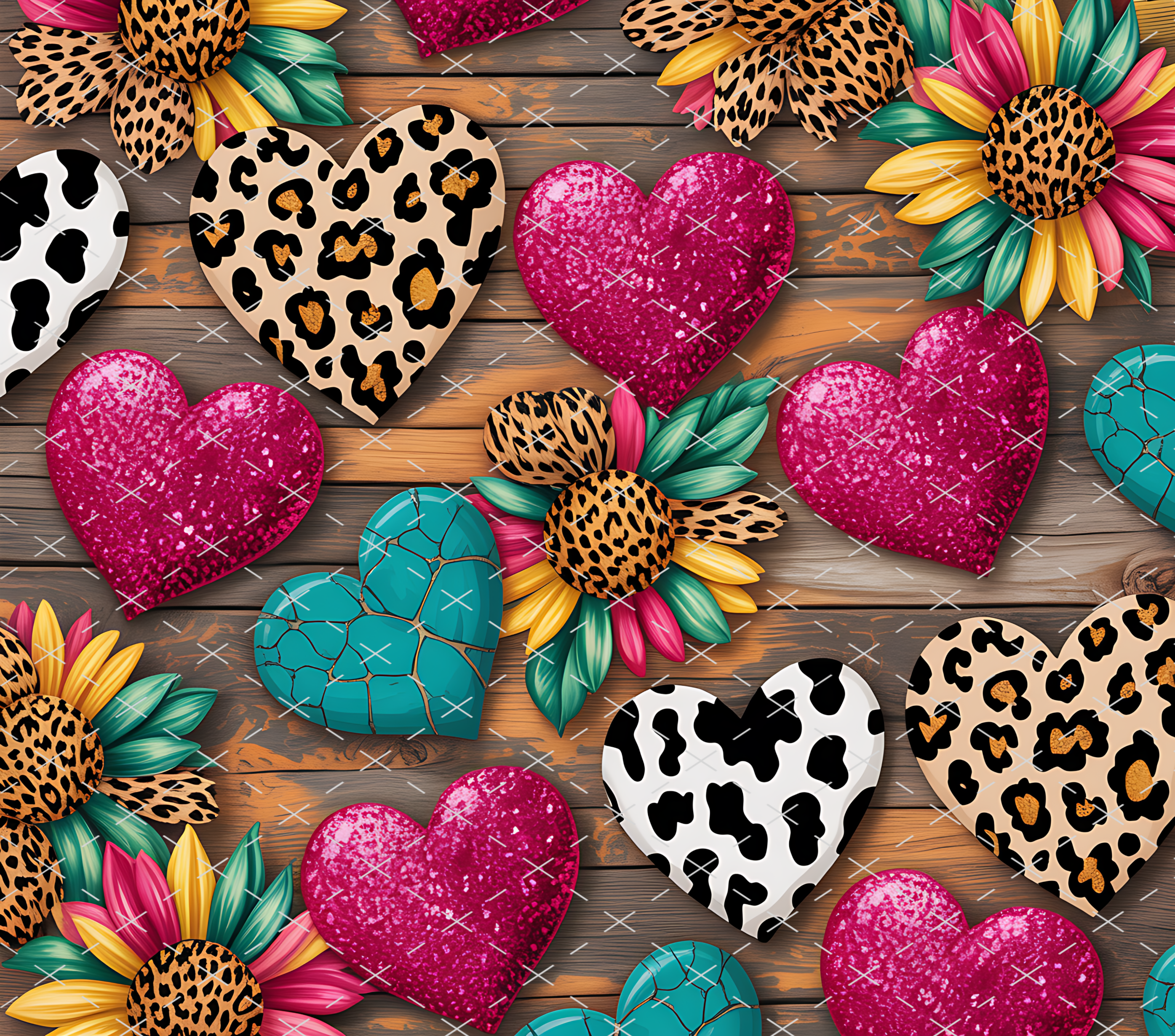 Leopard Sunflower Hearts tumbler wrap 20oz PNG