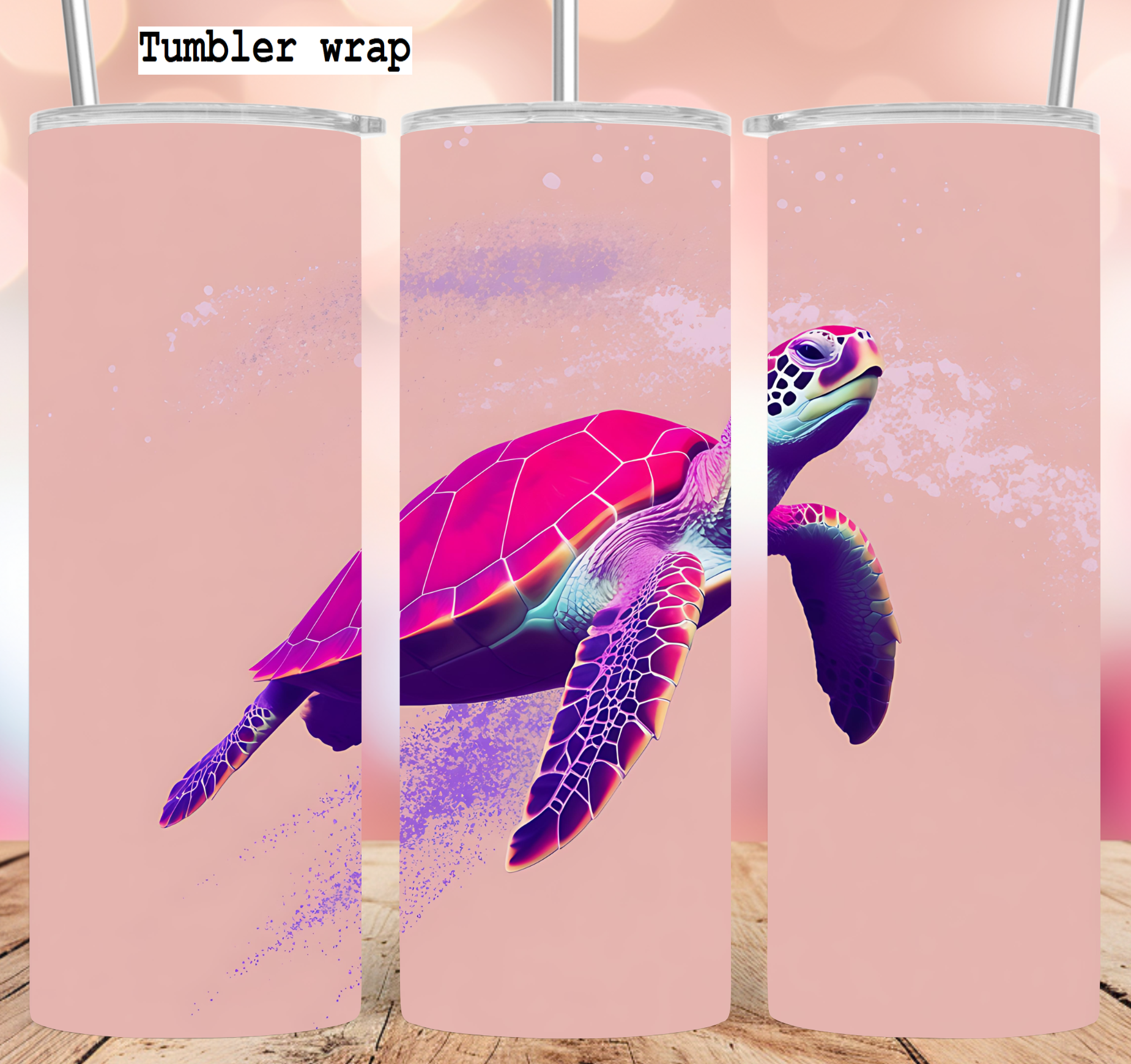 Vibrant Sea Turtle Ocean Design tumbler wrap 20oz PNG