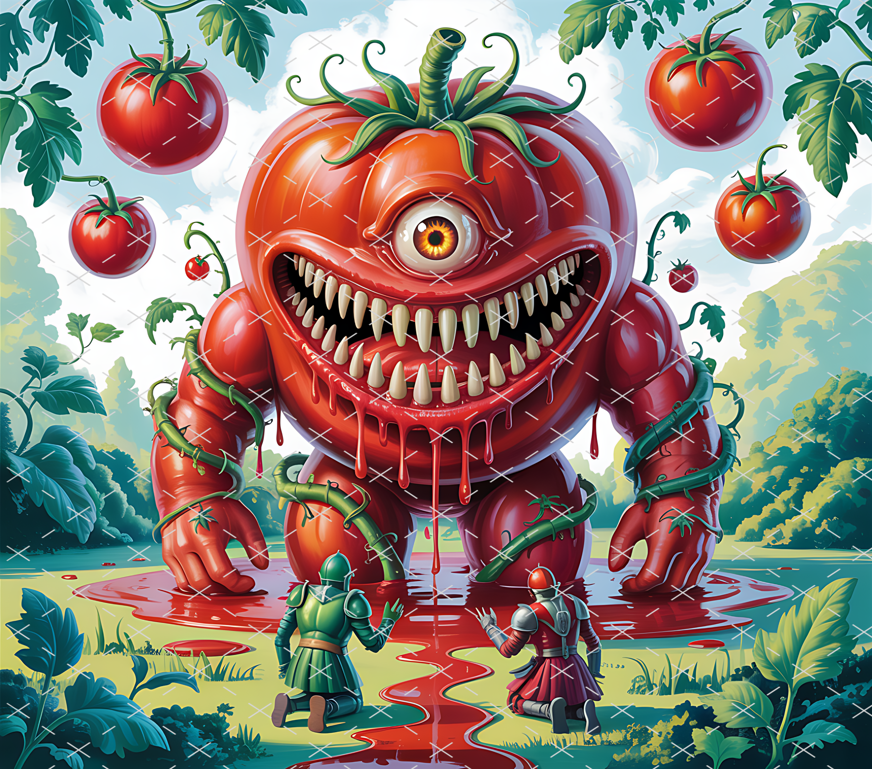 Monster Tomato Fantasy Art tumbler wrap 20oz PNG