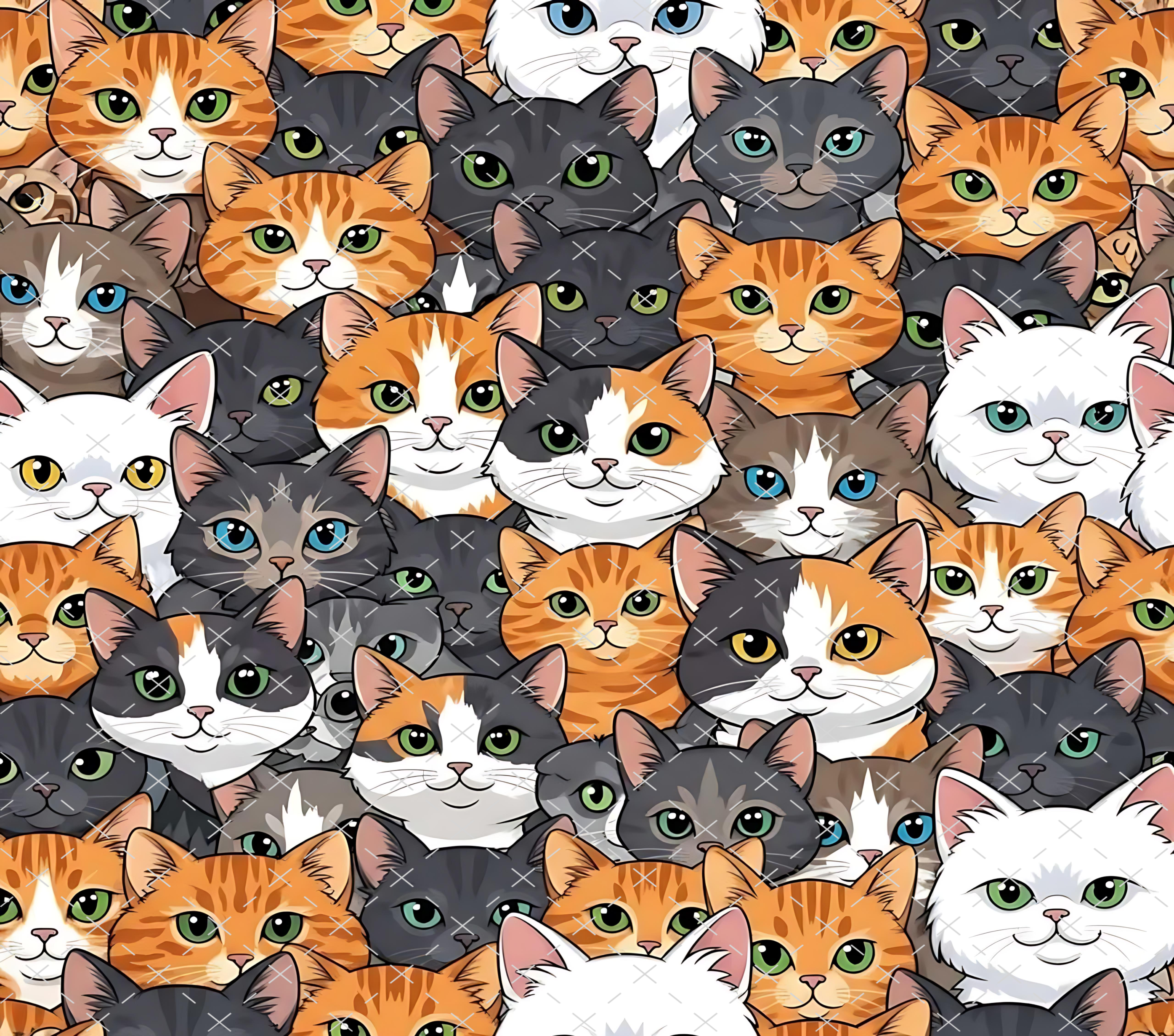 Cute Cat Pattern: Colorful Cartoon Feline Design tumbler wrap 20oz PNG