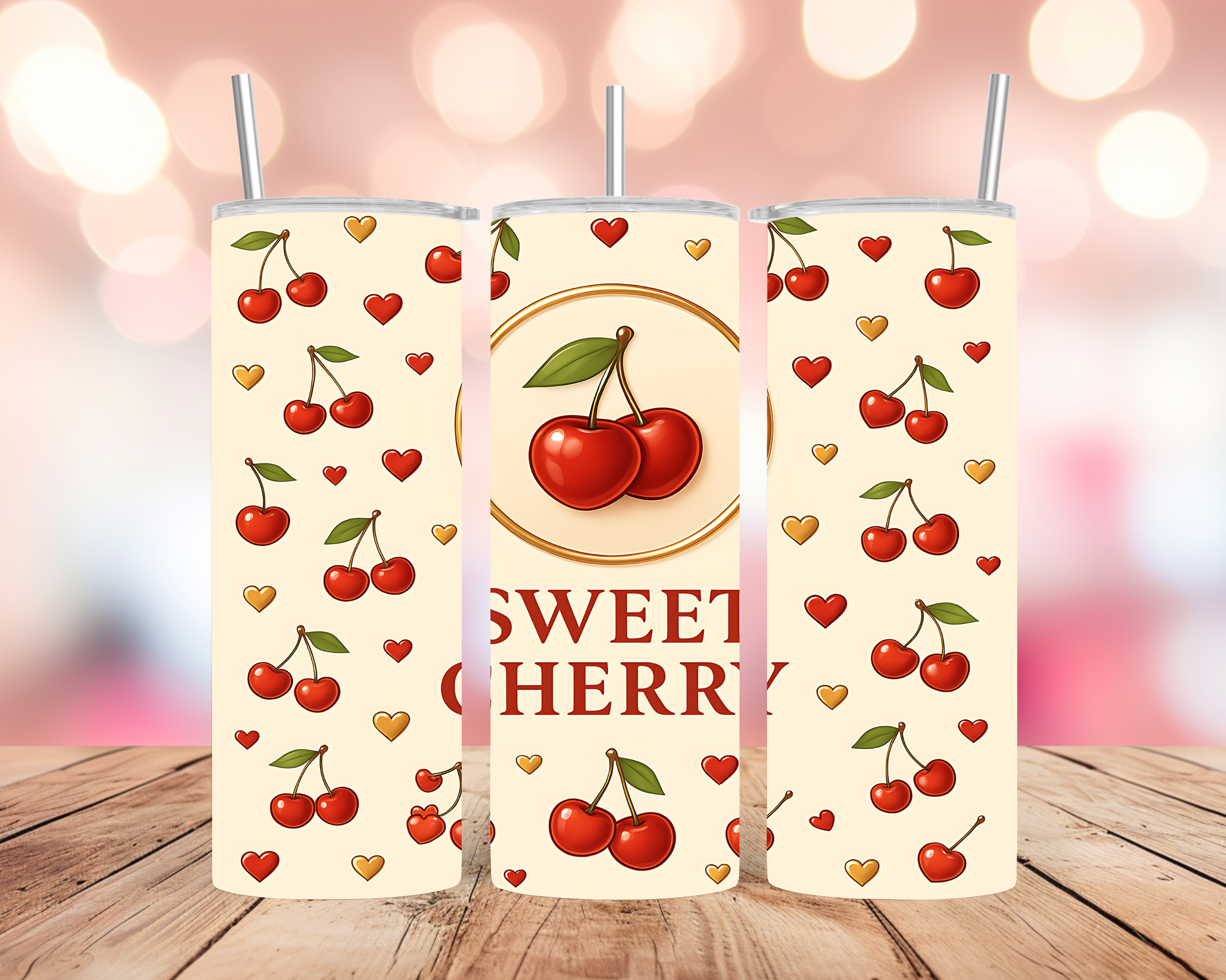 Sweet Cherry Tumbler Wrap — Premium Red Fruit Heart Design Wrap 20oz PNG