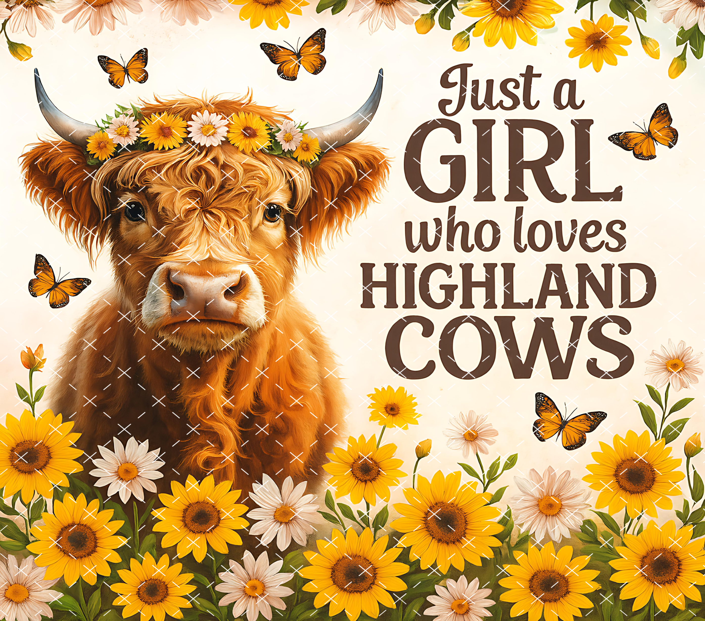Highland Cow Tumbler Wrap: Floral Sunflower Cow Design 20oz PNG Digital Download