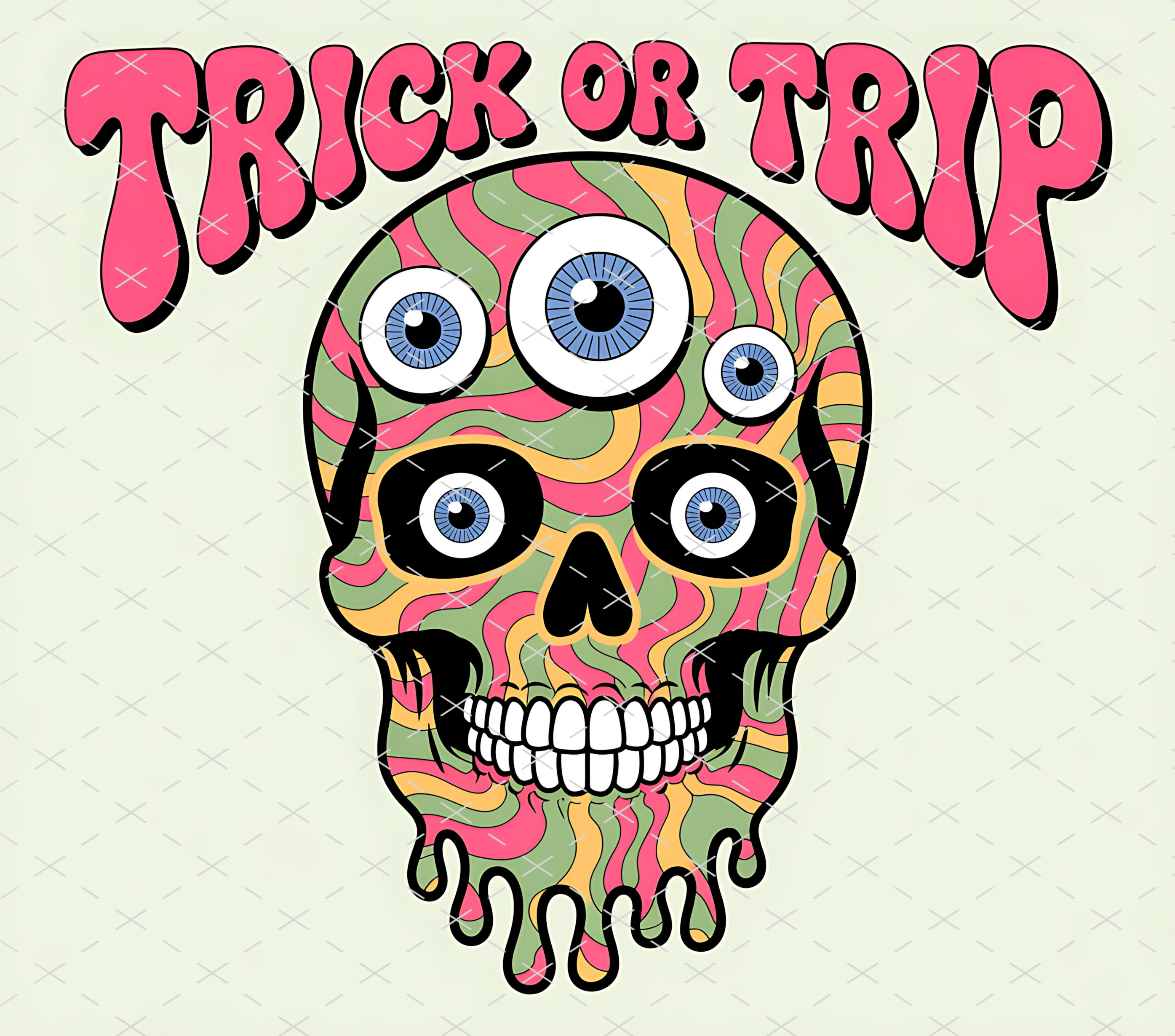 Psychedelic Skull Trick or Trip tumbler wrap 20oz PNG