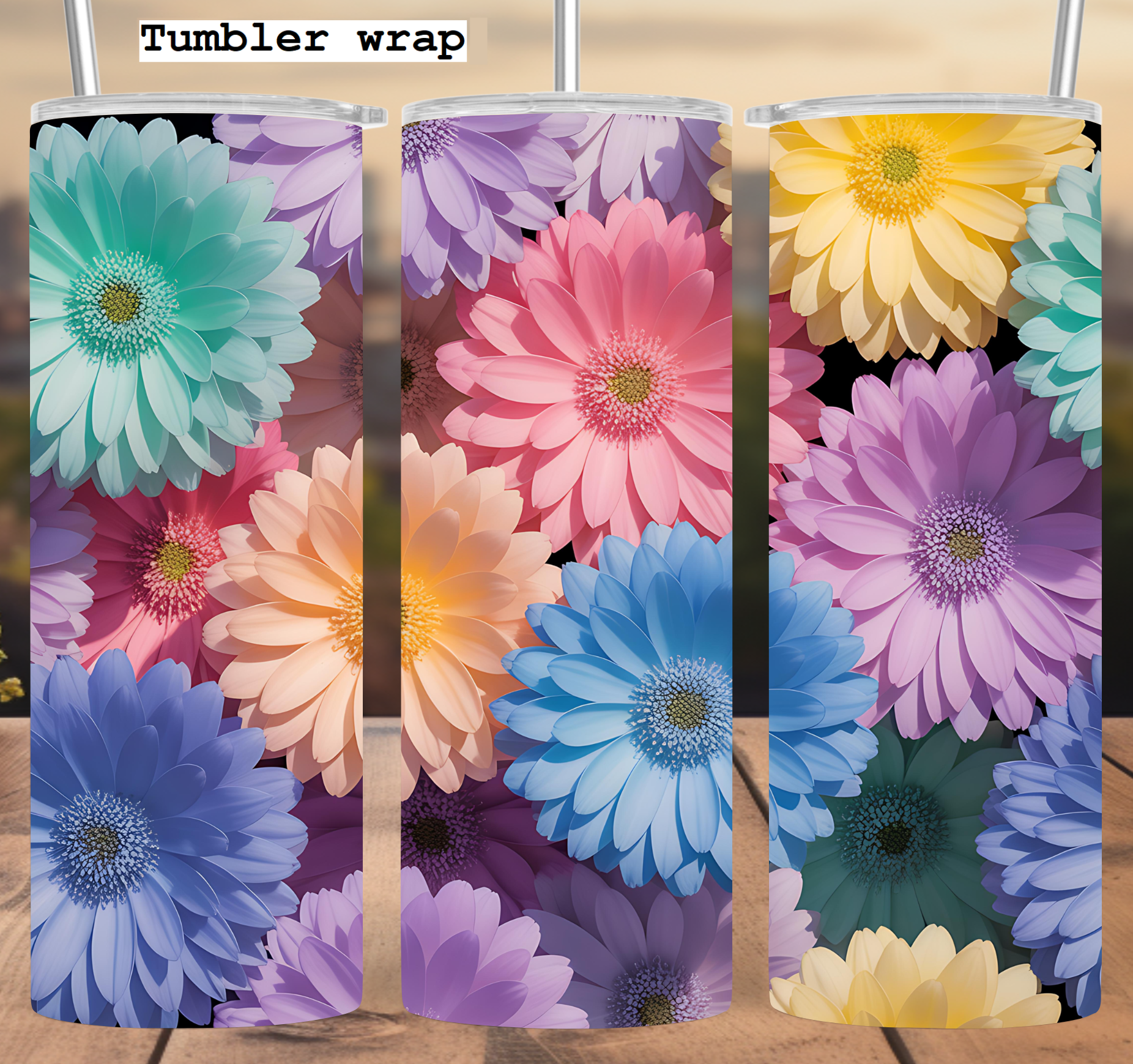 Pastel Colorful Daisy Flowers tumbler wrap 20oz PNG