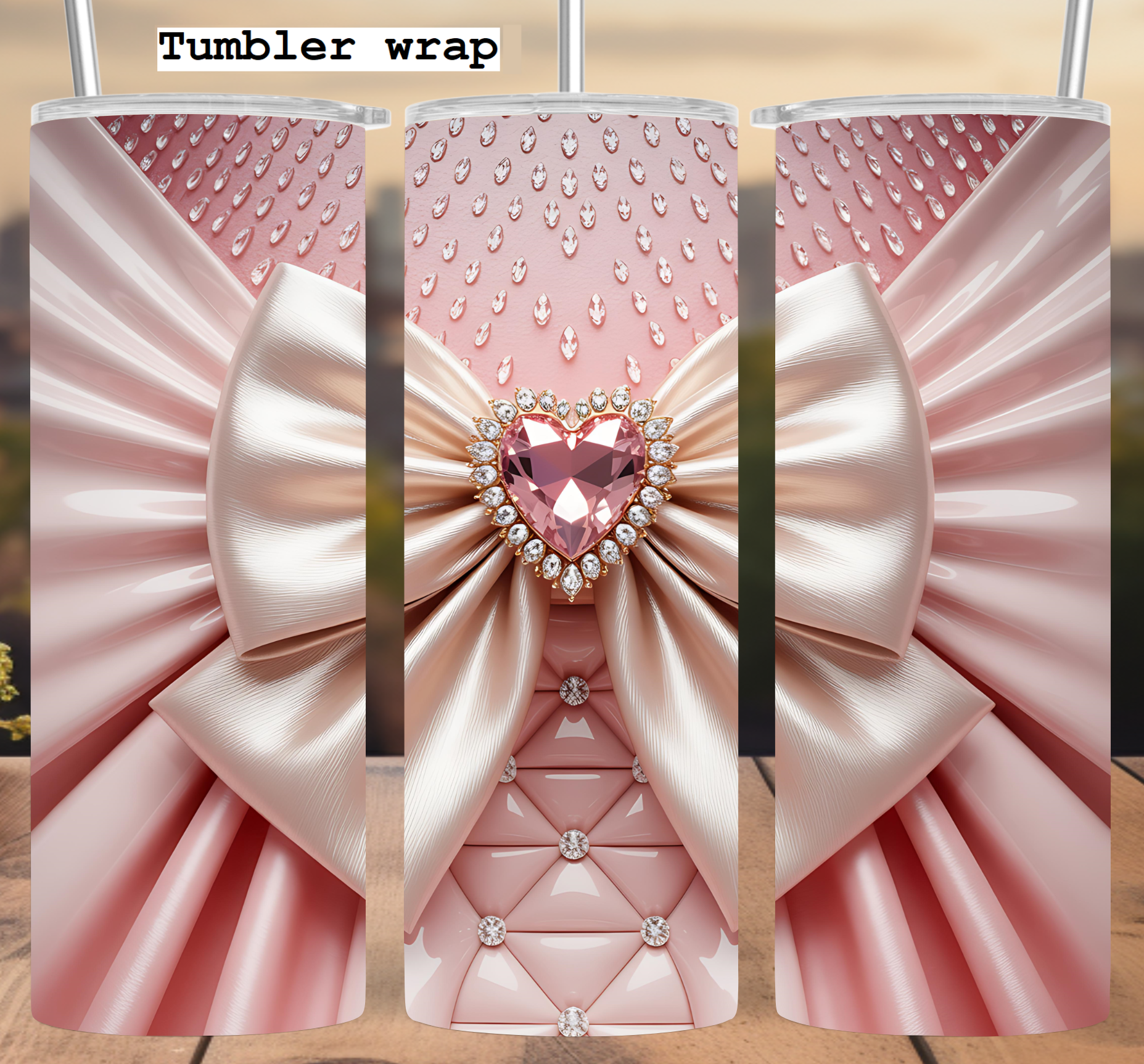 Luxury Pink Bow Heart Jewel Tumbler Wrap