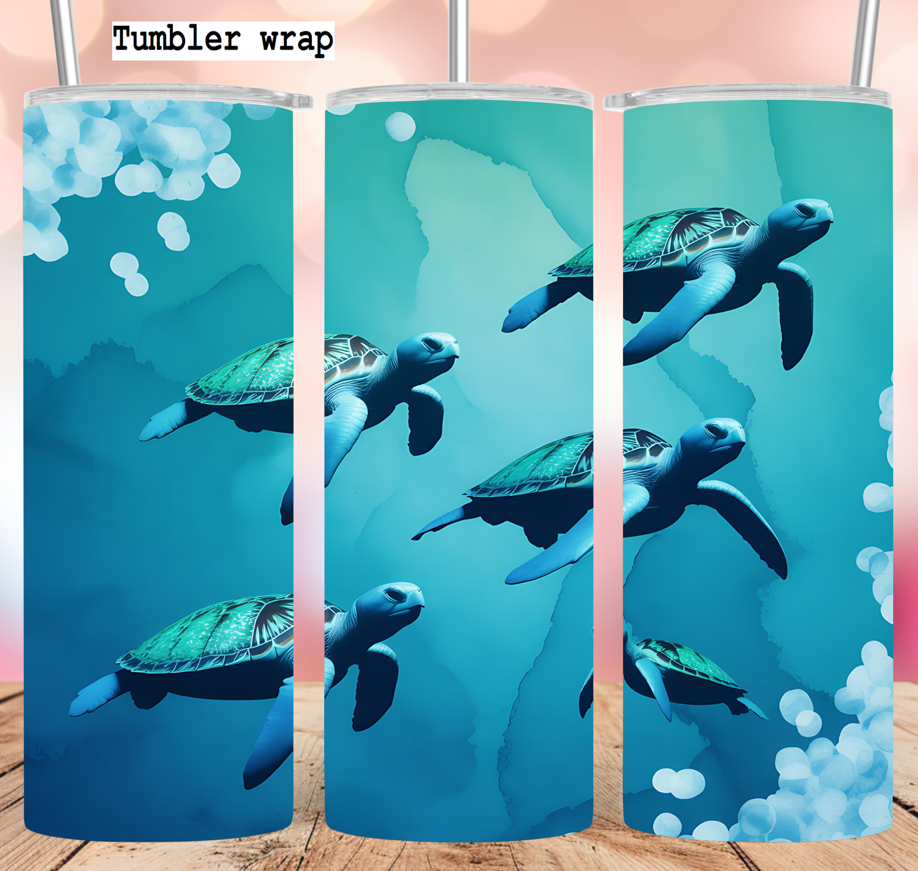 Sea Turtle Ocean Swim Design tumbler wrap 20oz PNG