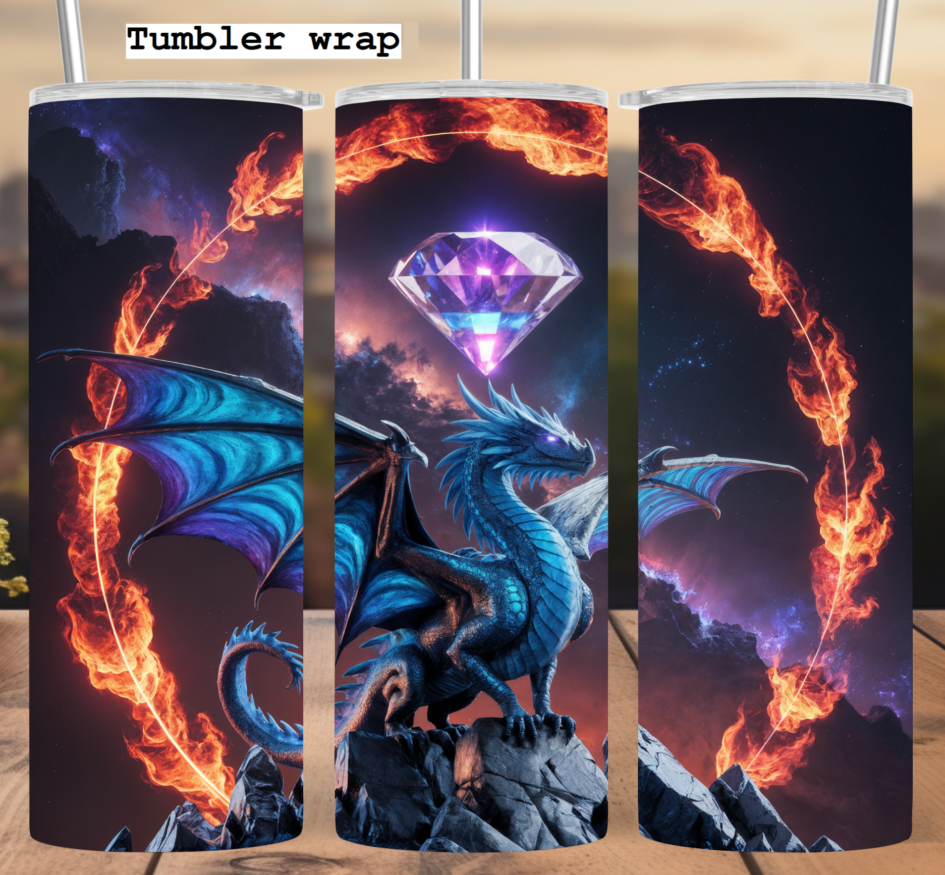 Blue Crystal Dragon Tumbler Wrap 20oz PNG