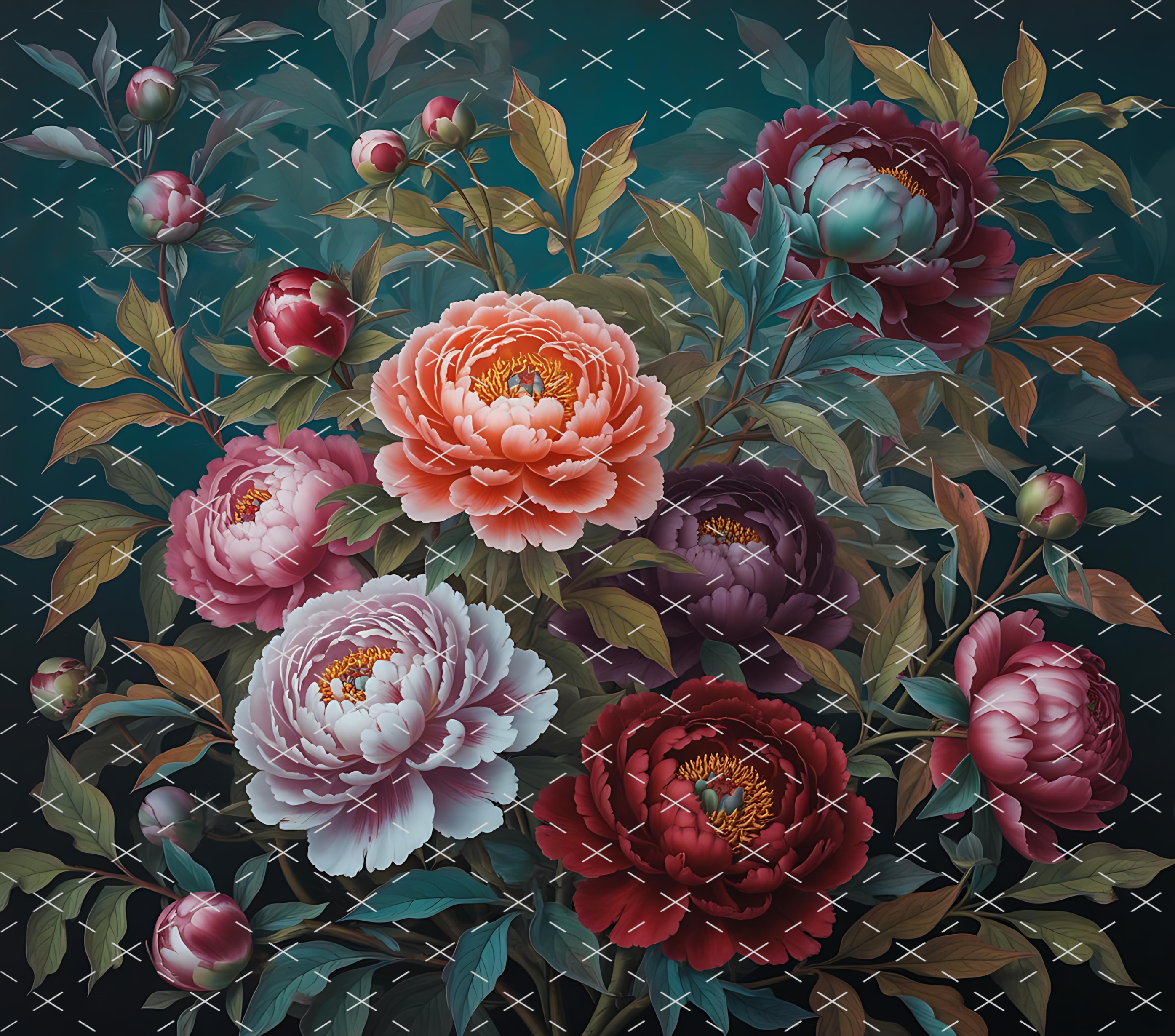 Vintage Peony Garden Floral Art tumbler wrap 20oz PNG