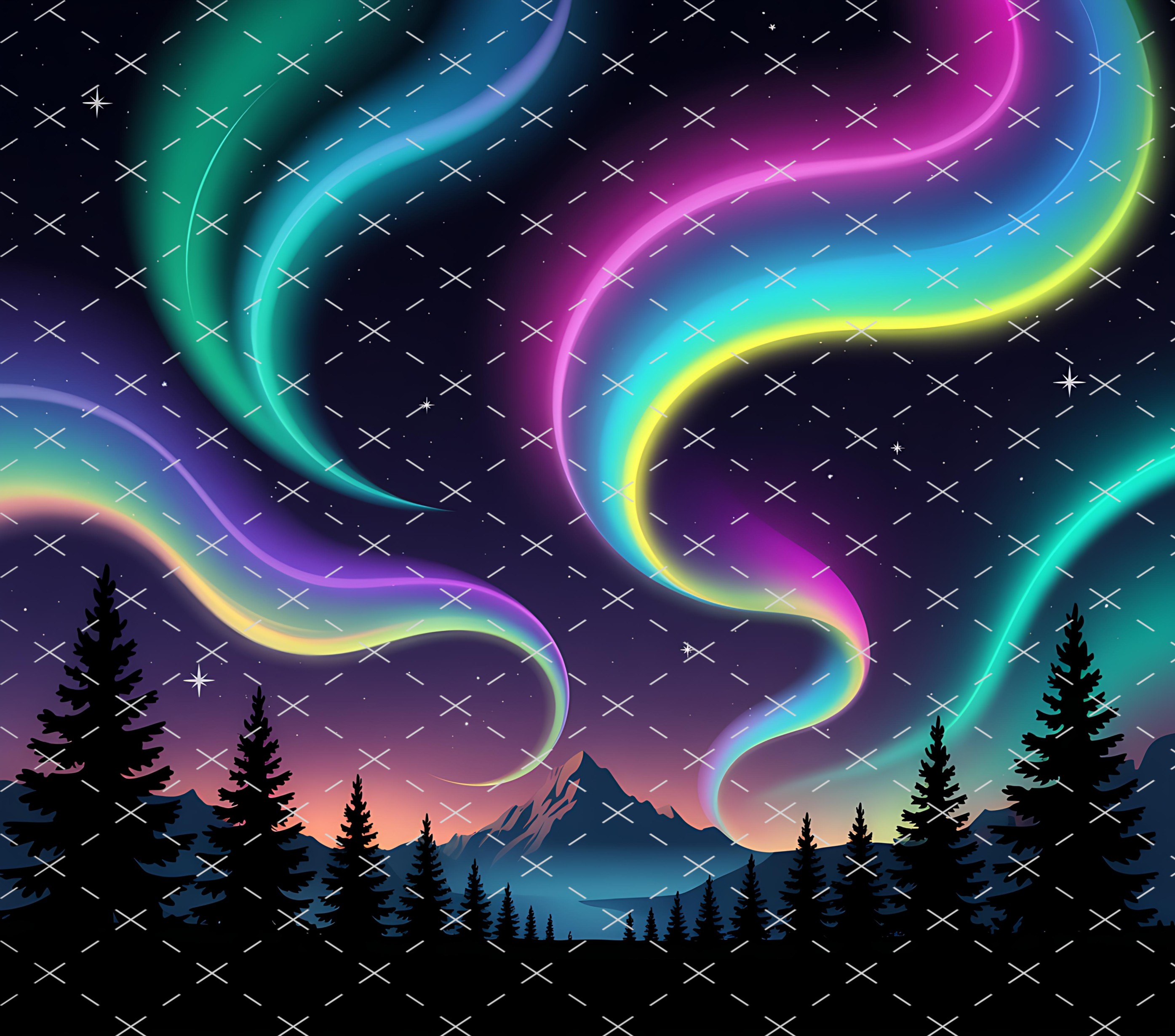 Northern Lights Mountain Night Scene tumbler wrap 20oz PNG