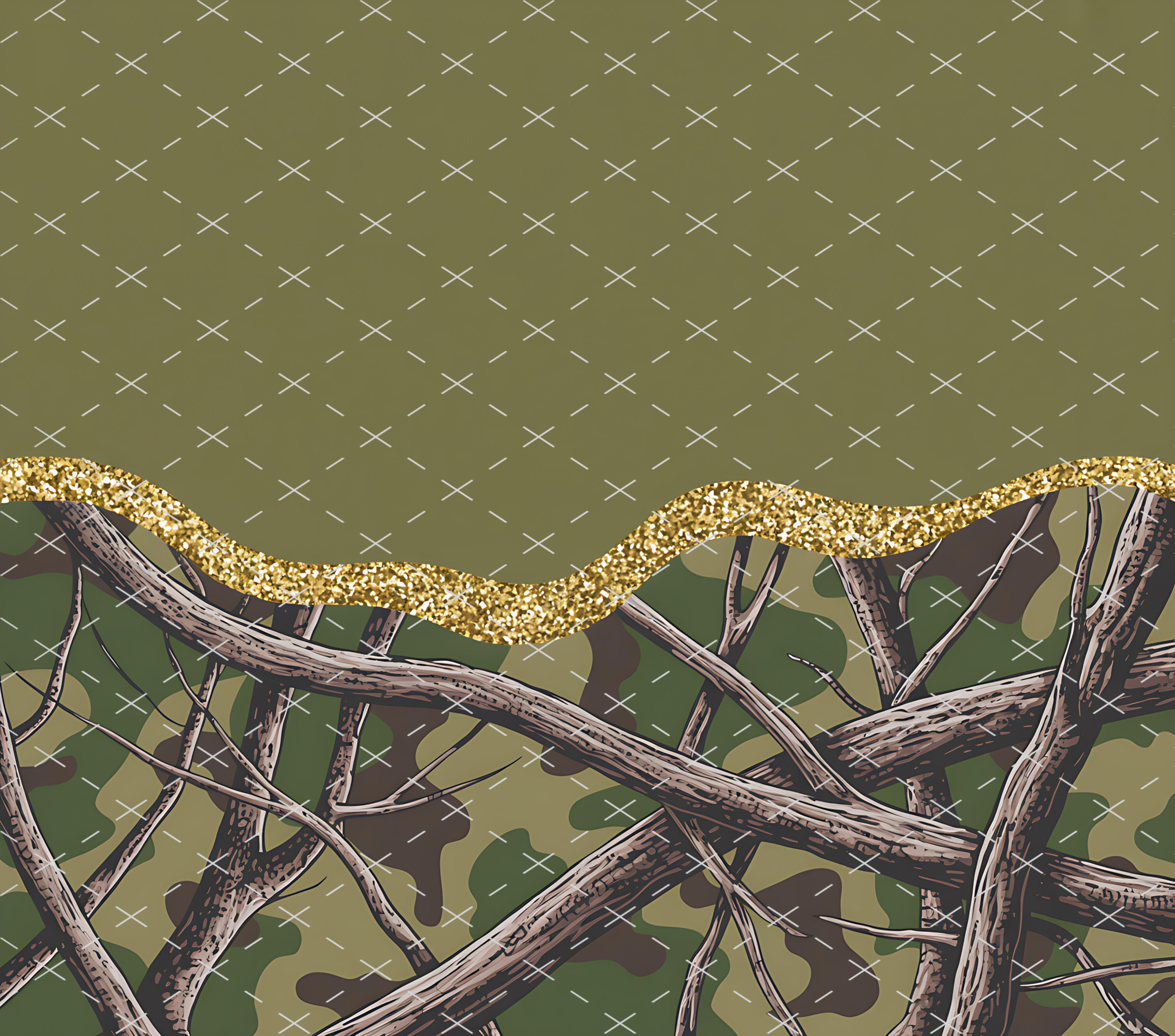 Camo branches gold accent tumbler wrap 20oz PNG