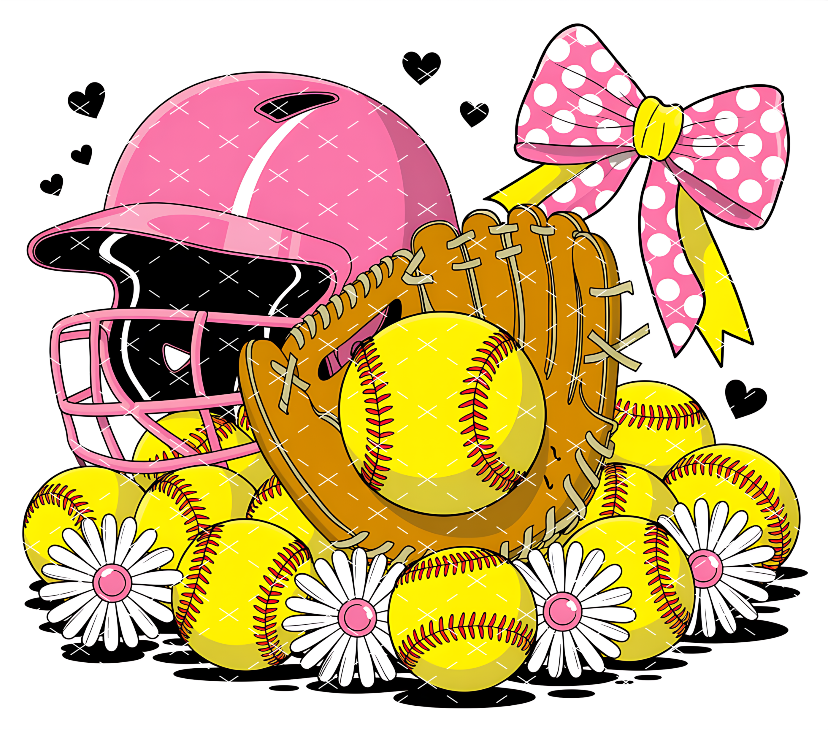 Softball Tumbler Wrap: Pink Helmet Glove and Daisy Design tumbler wrap 20oz PNG