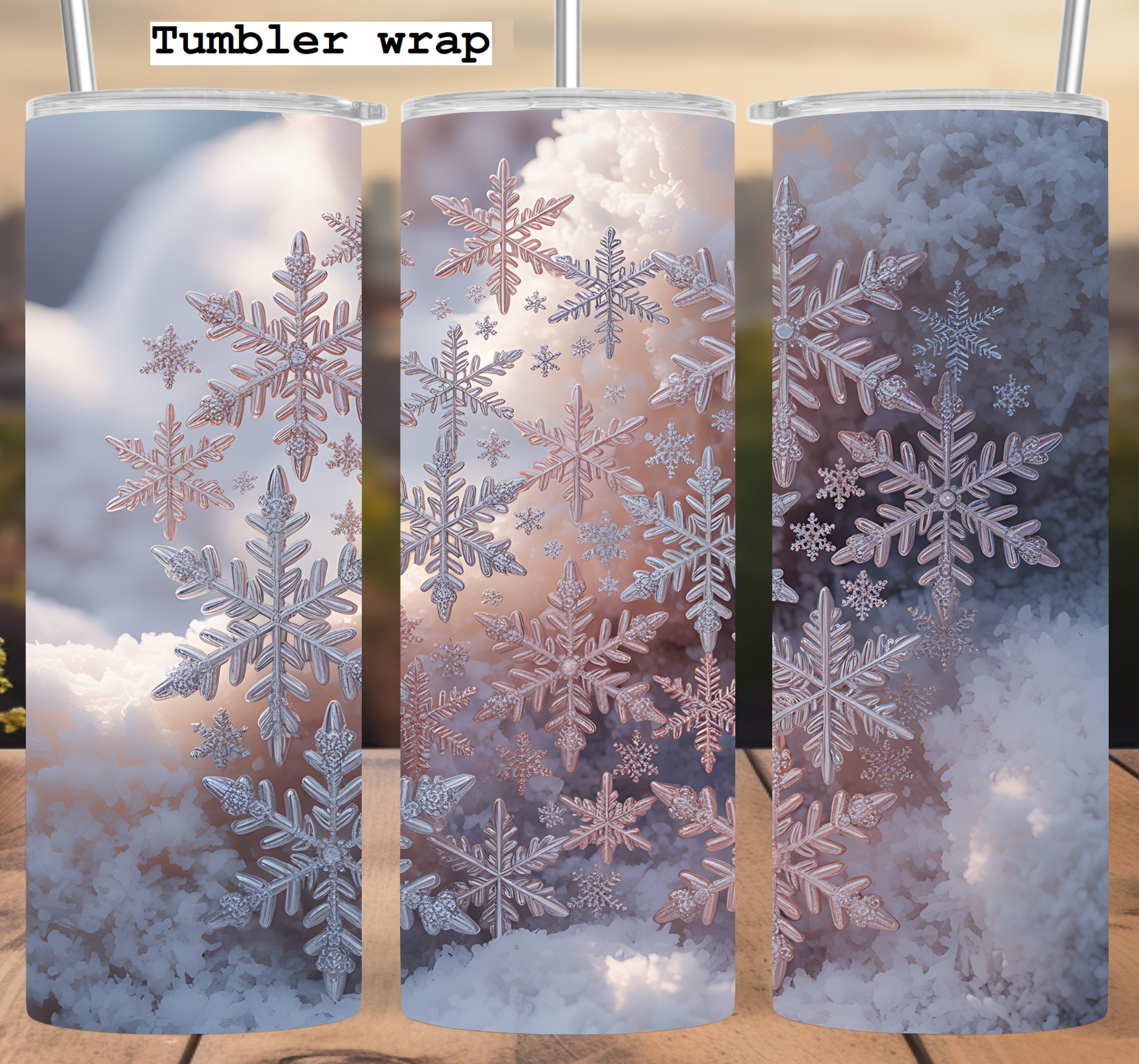 Christmas Rose Gold Silver Snowflake Sparkle tumbler wrap 20oz PNG