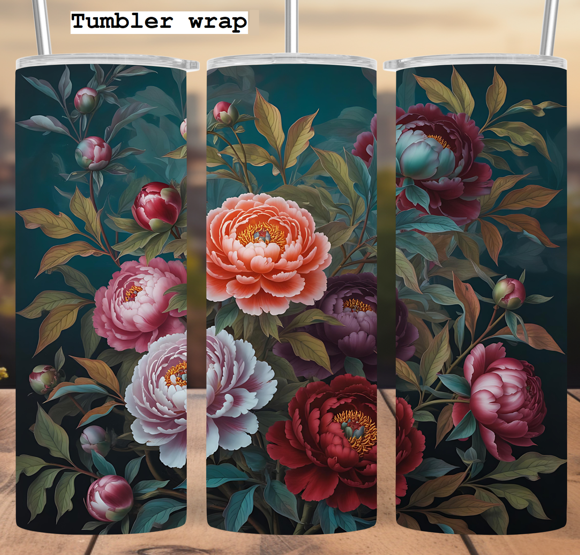 Vintage Peony Garden Floral Art tumbler wrap 20oz PNG