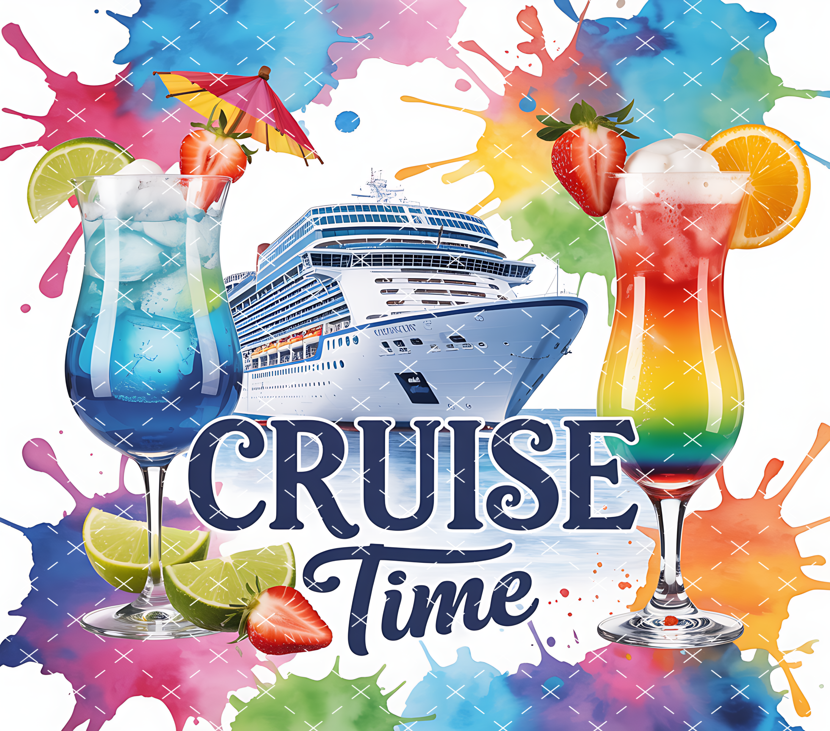 Cruise Time Tumbler Wrap, 20 oz Skinny Tumbler PNG Vacation Sublimation Design, Colorful Seamless Summer Tumbler Wrap