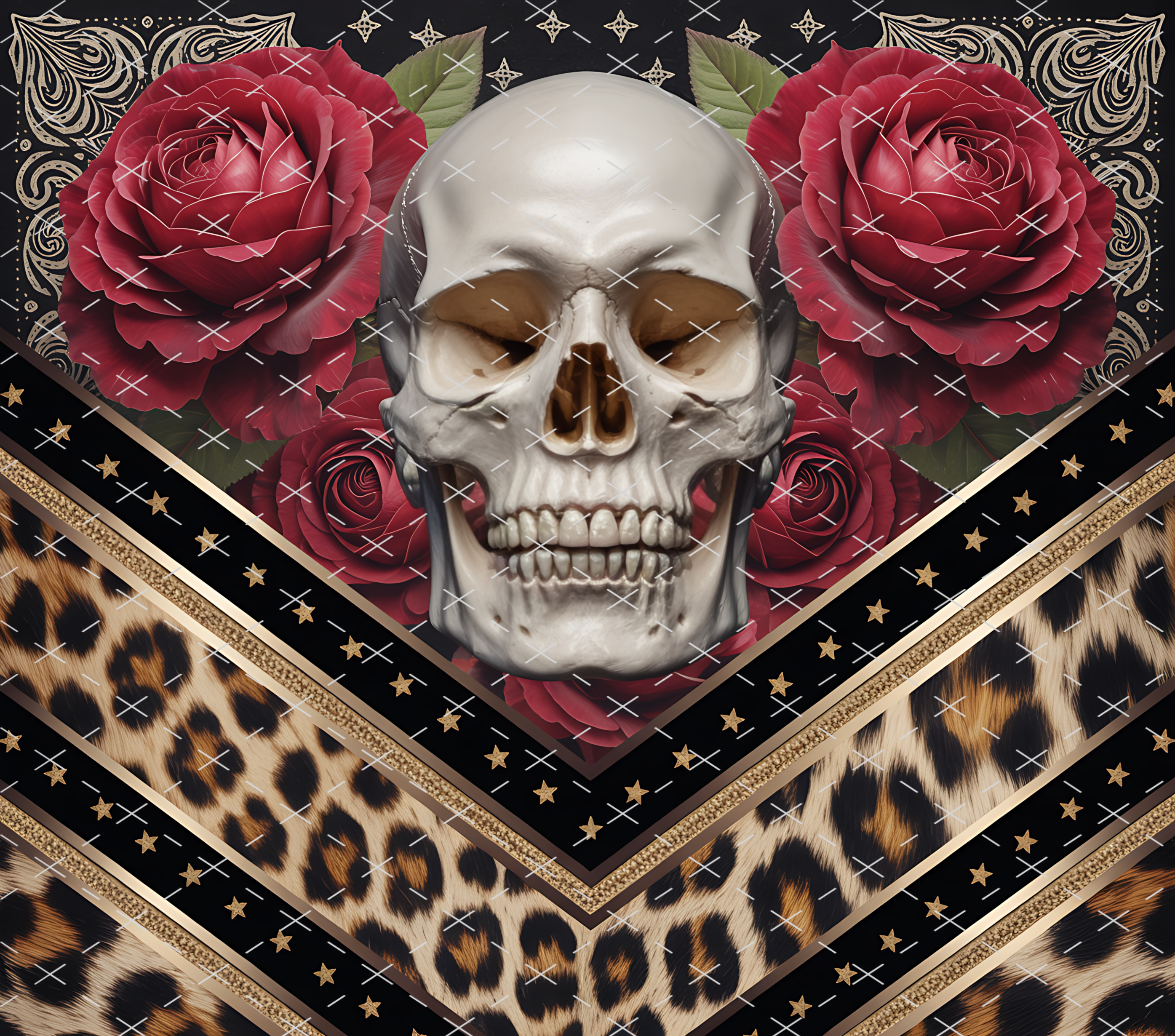 Skull Roses Leopard tumbler wrap 20oz PNG