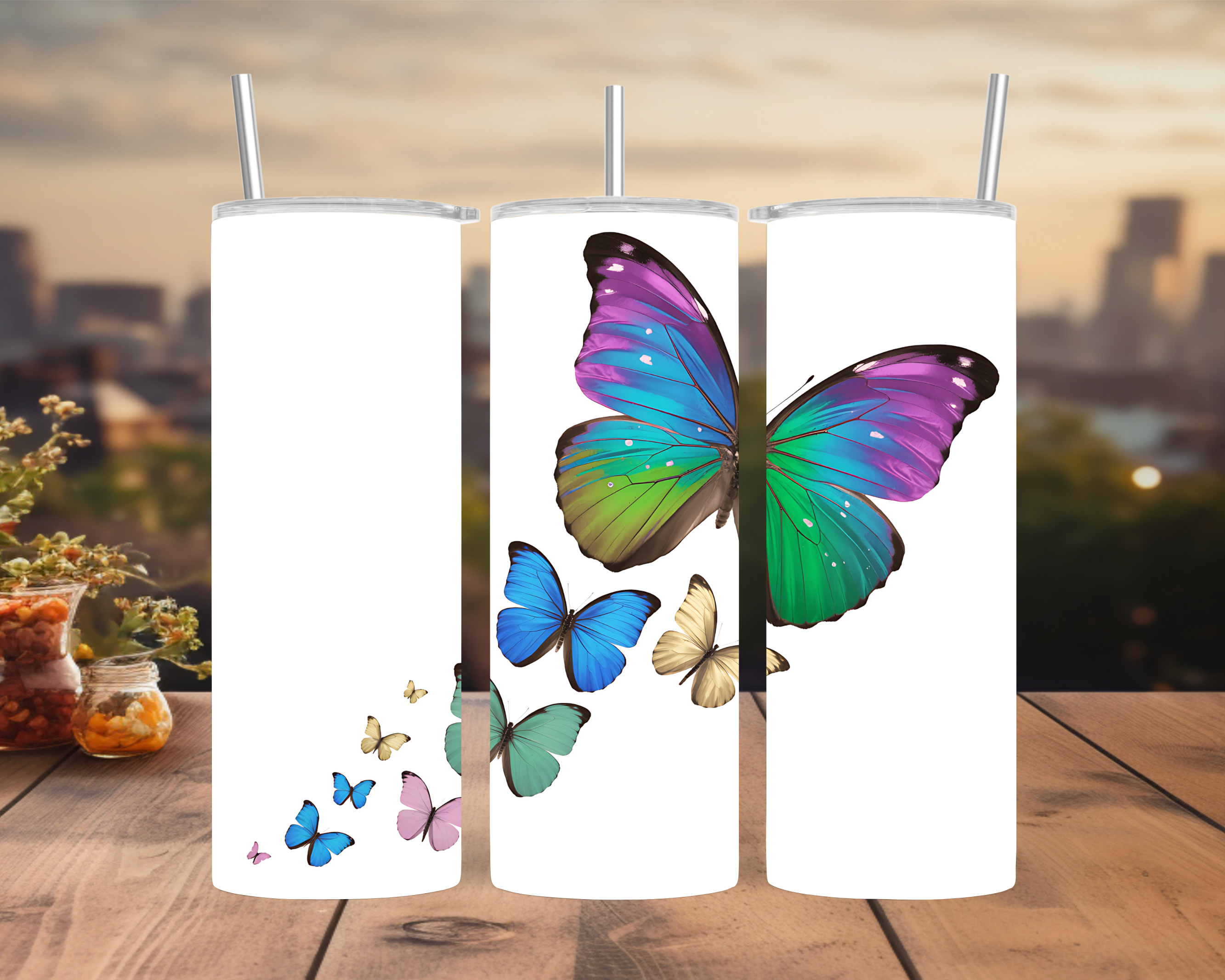 Butterfly Tumbler Wrap — Colorful Gradient Wings Design Wrap 20oz PNG