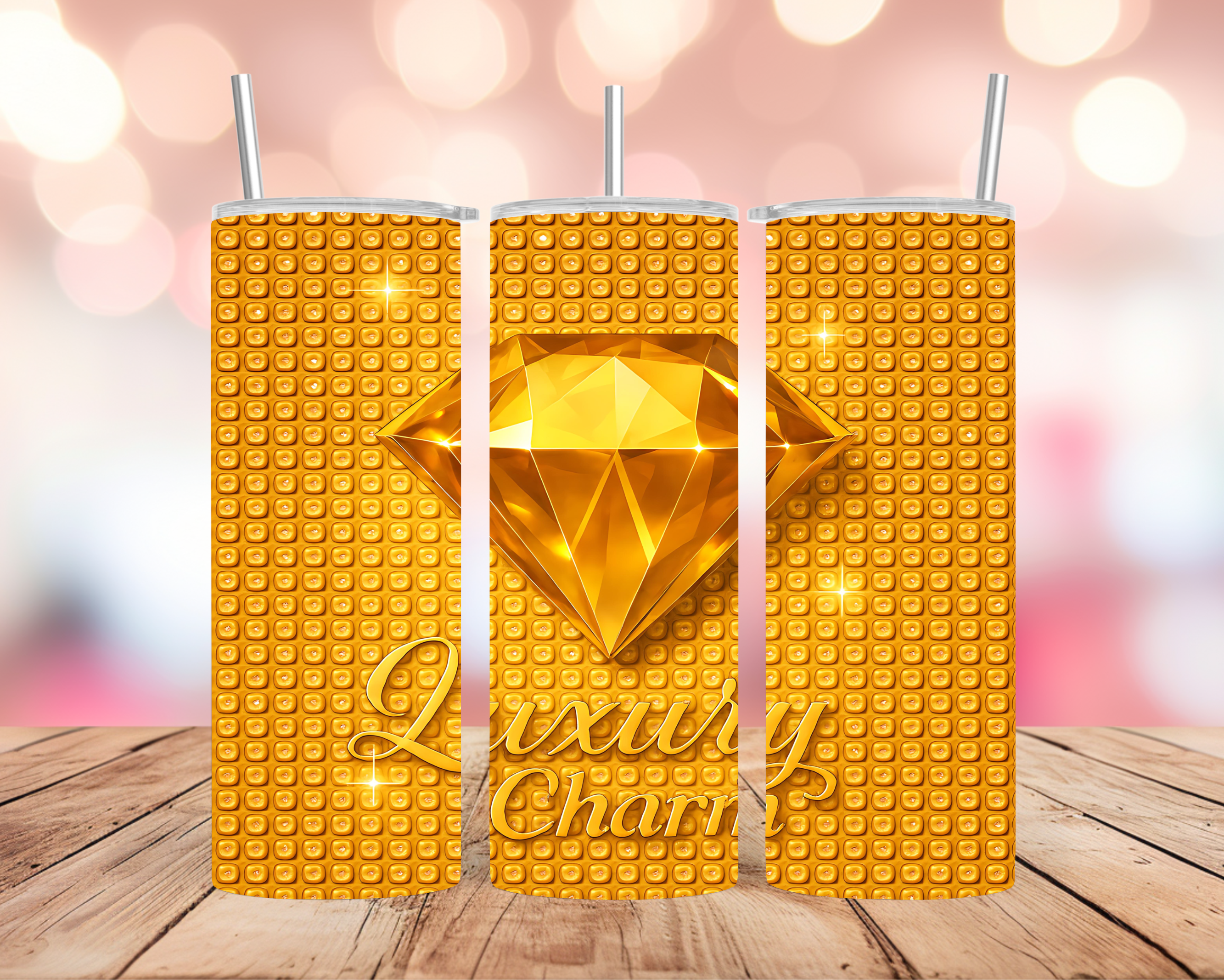 Gold Diamond Tumbler Wrap: Luxury Charm Sparkle Pattern 20oz PNG (Digital Download)