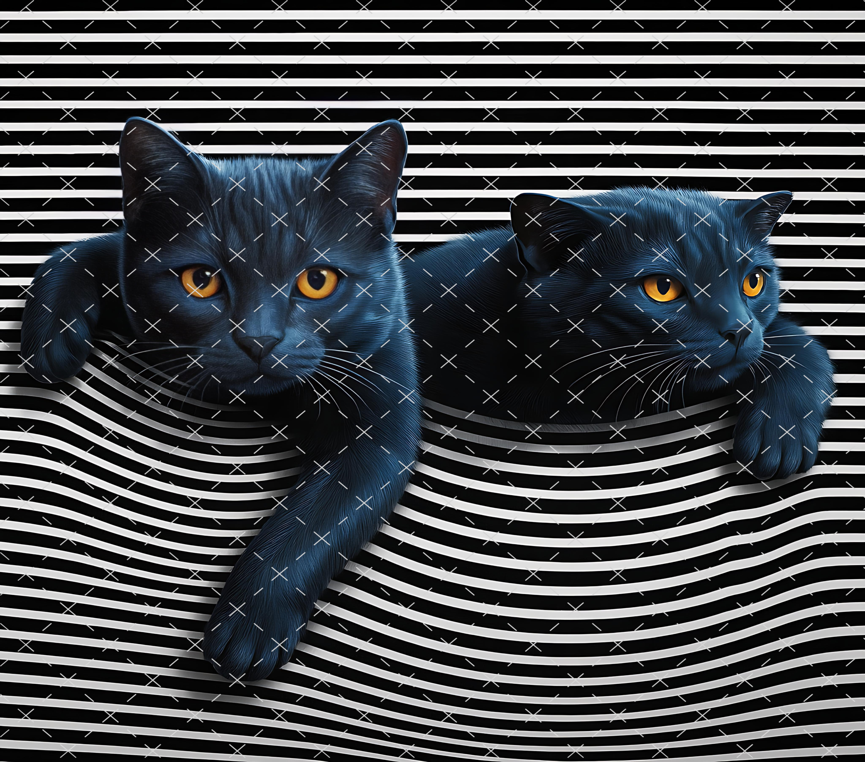 Cat Tumbler Wrap: Black Cats Striped Illusion 20oz PNG Digital Download