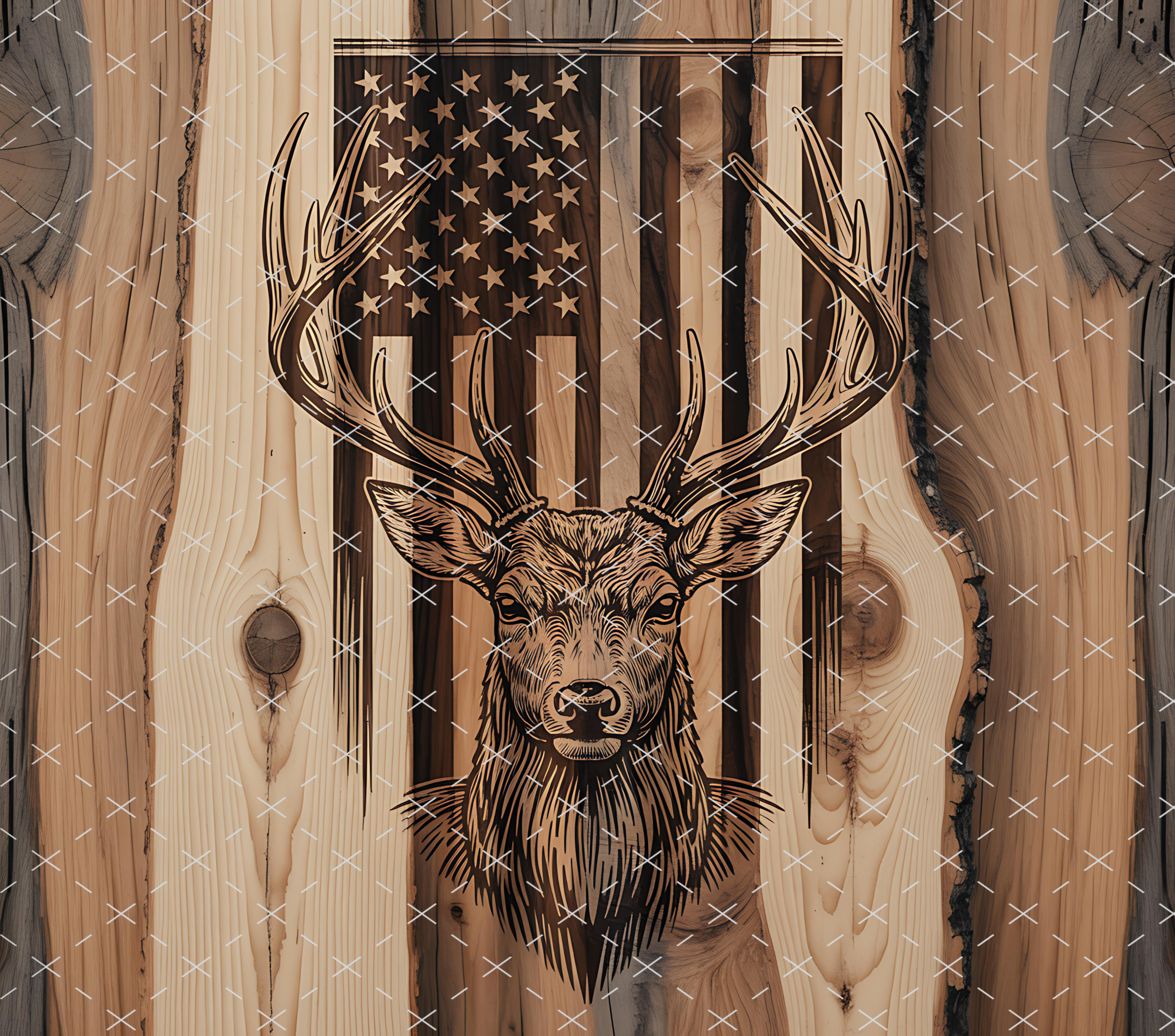 Deer wood flag rustic tumbler wrap 20oz PNG