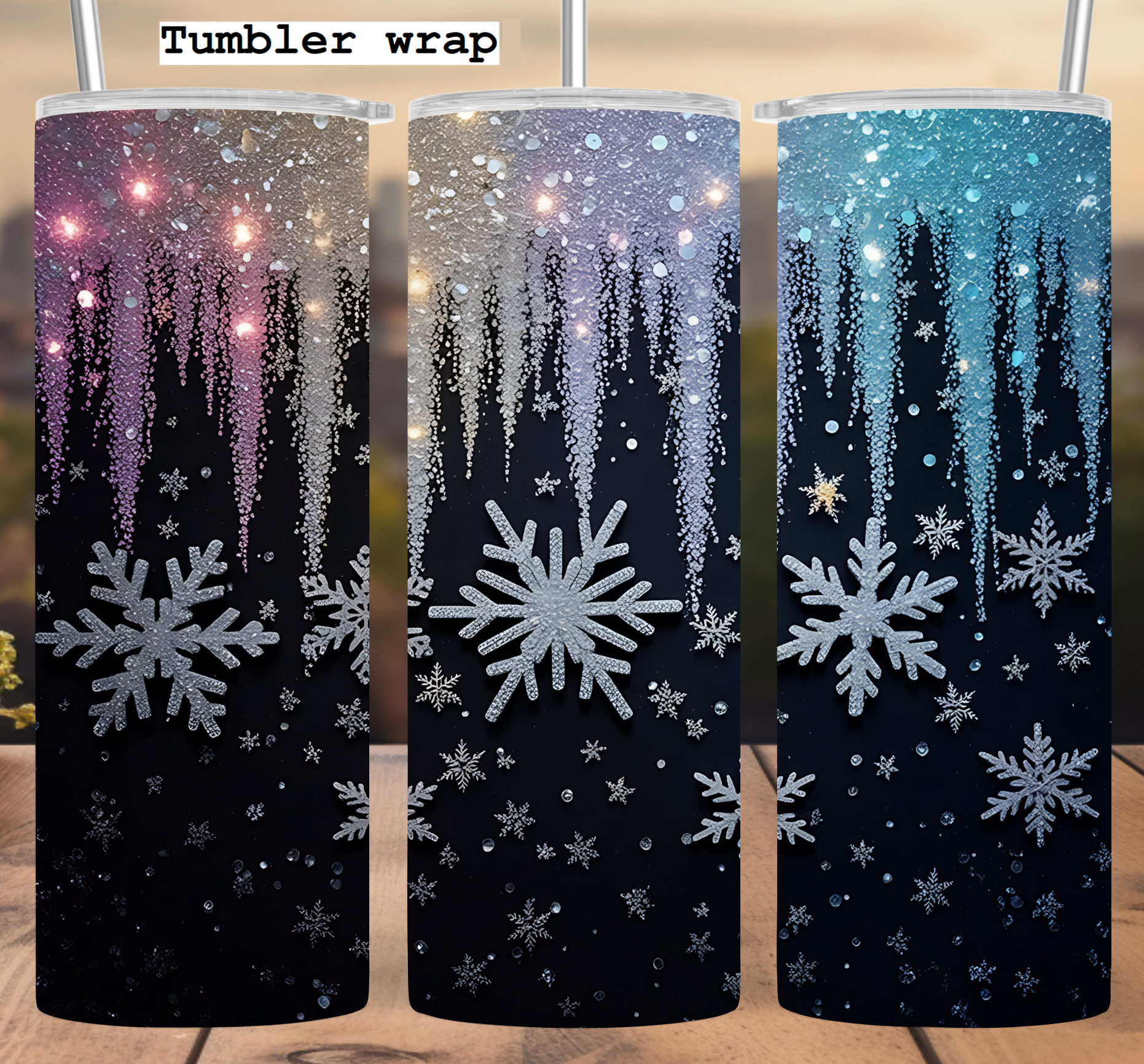 Winter Snowflake Sparkle: Silver Glitter Icicle Aesthetic tumbler wrap 20oz PNG