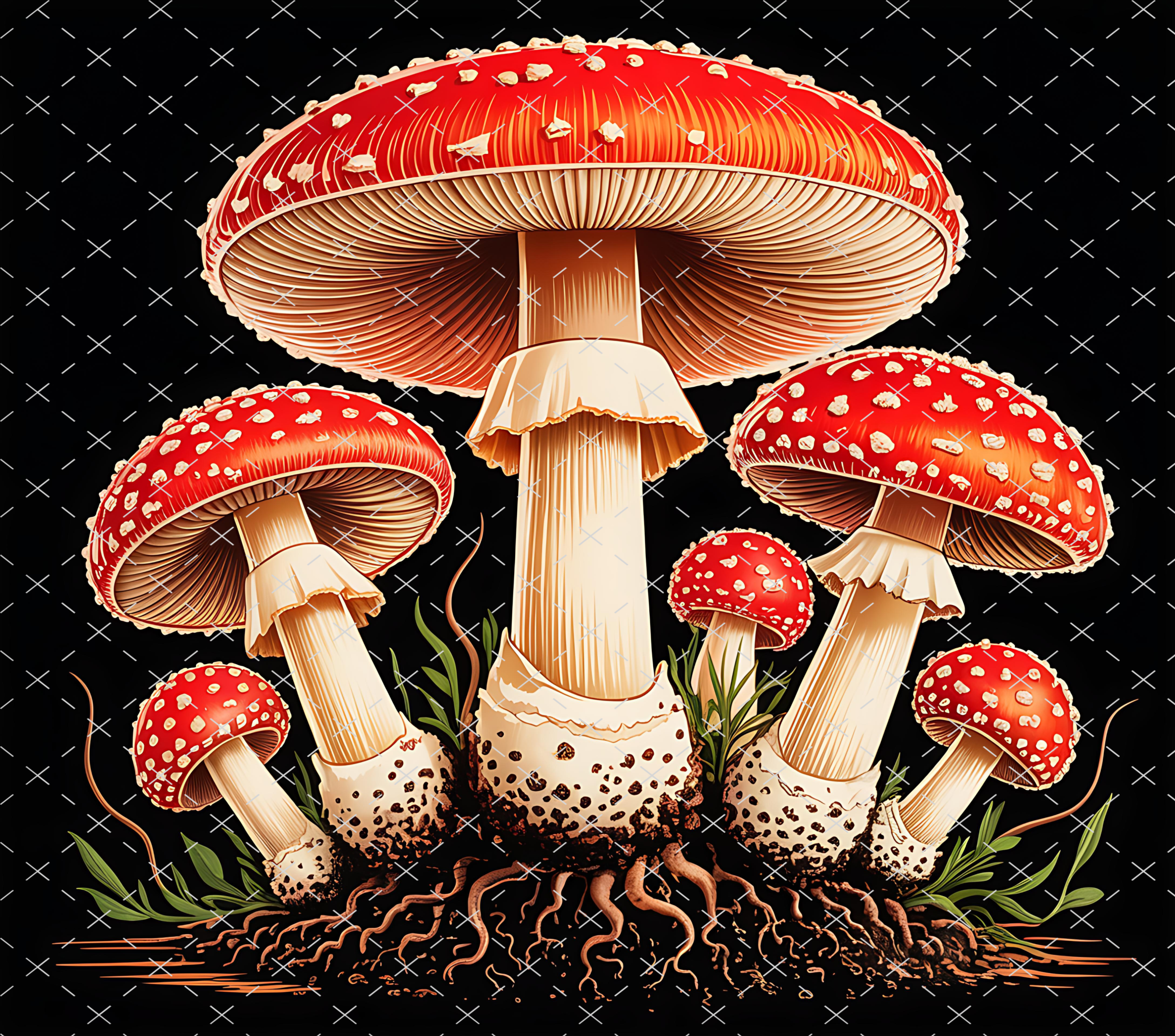 Red Toadstool Mushroom Tumbler Wrap: Botanical Forest Art Design tumbler wrap 20oz PNG