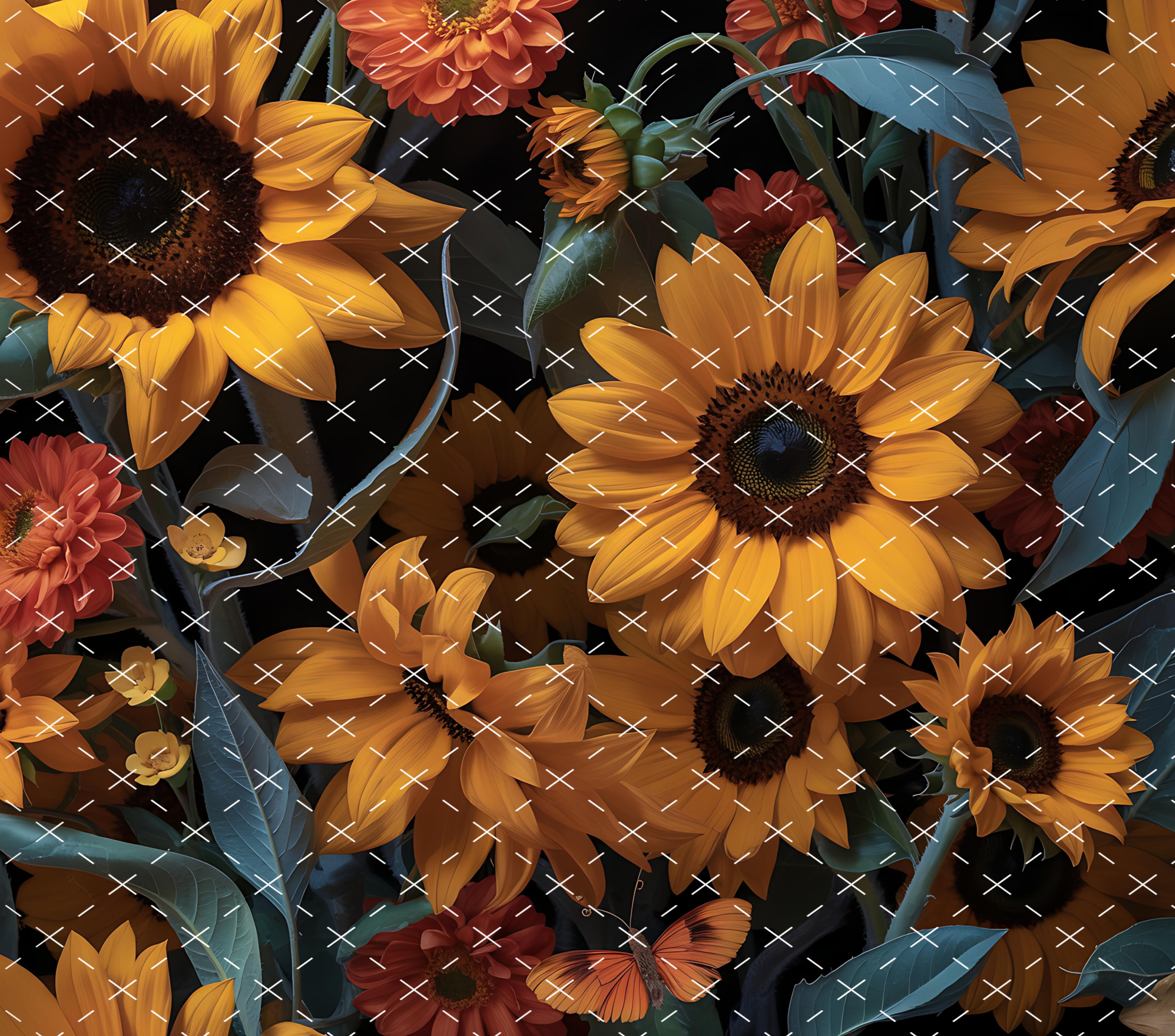 Sunflower Garden Glow: Bright Floral Butterflies Aesthetic tumbler wrap 20oz PNG