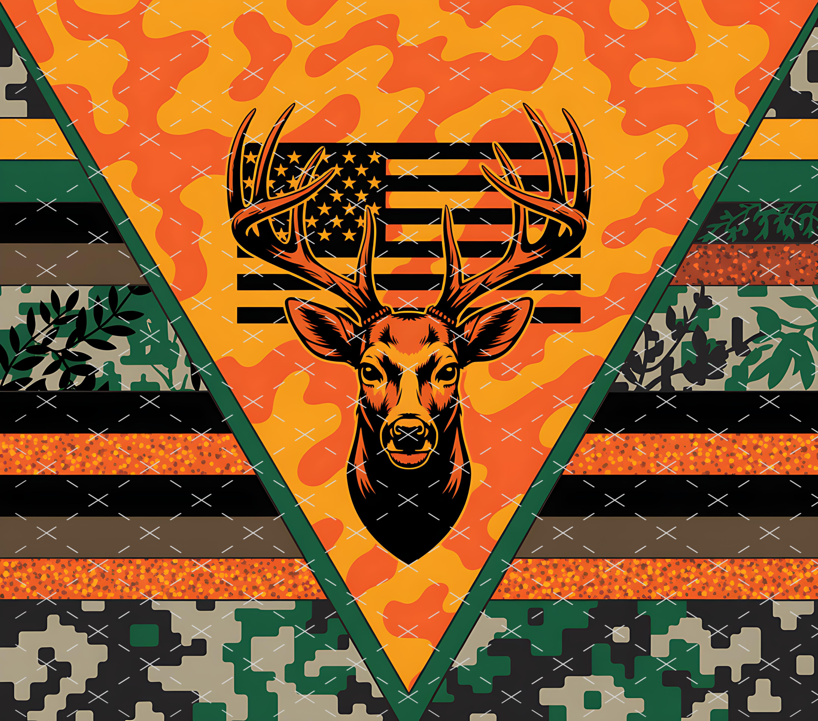 Deer Camo American Hunting tumbler wrap 20oz PNG