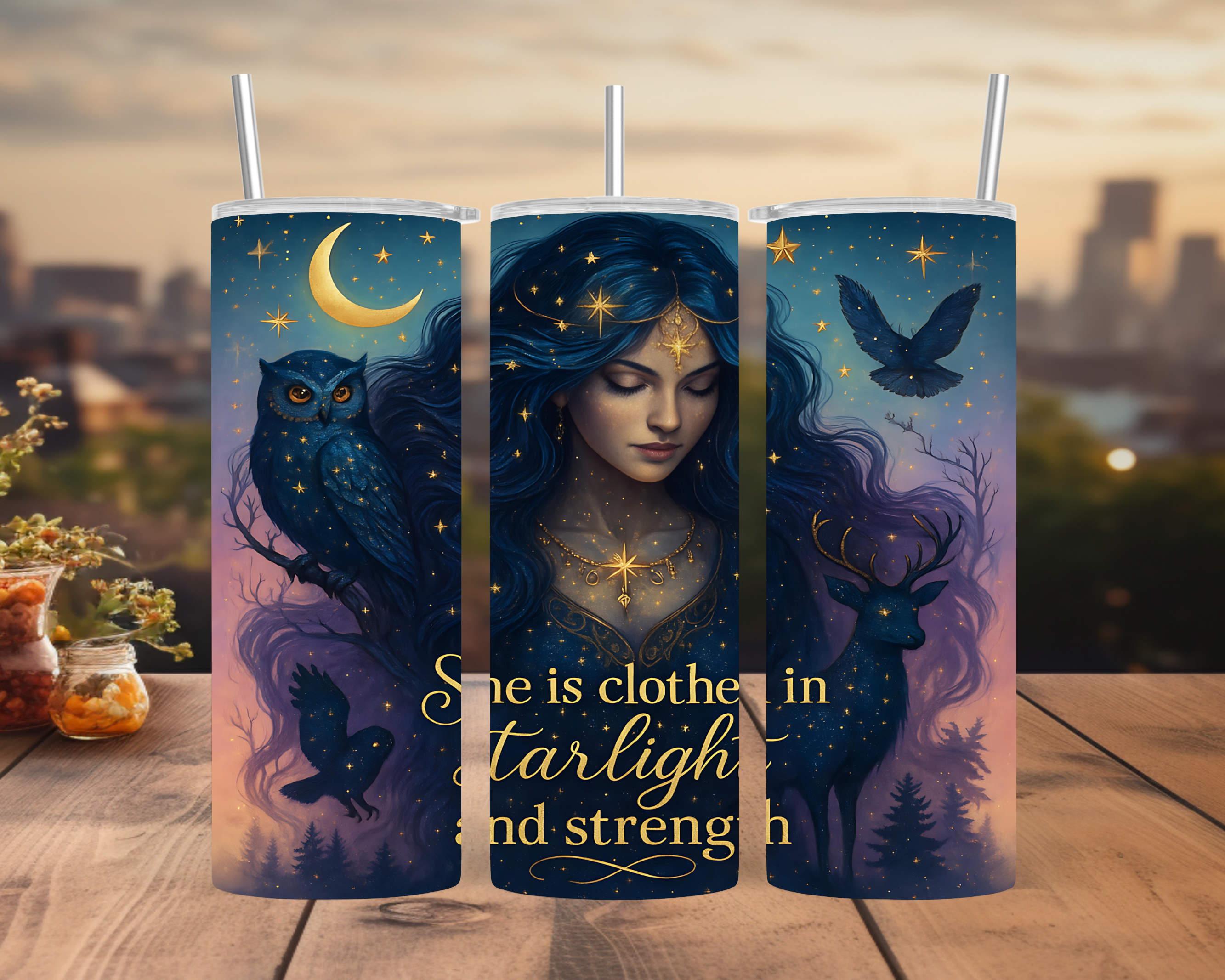 Starlight Strength Tumbler Wrap 20oz: Celestial  Moon Fantasy Design (PNG)