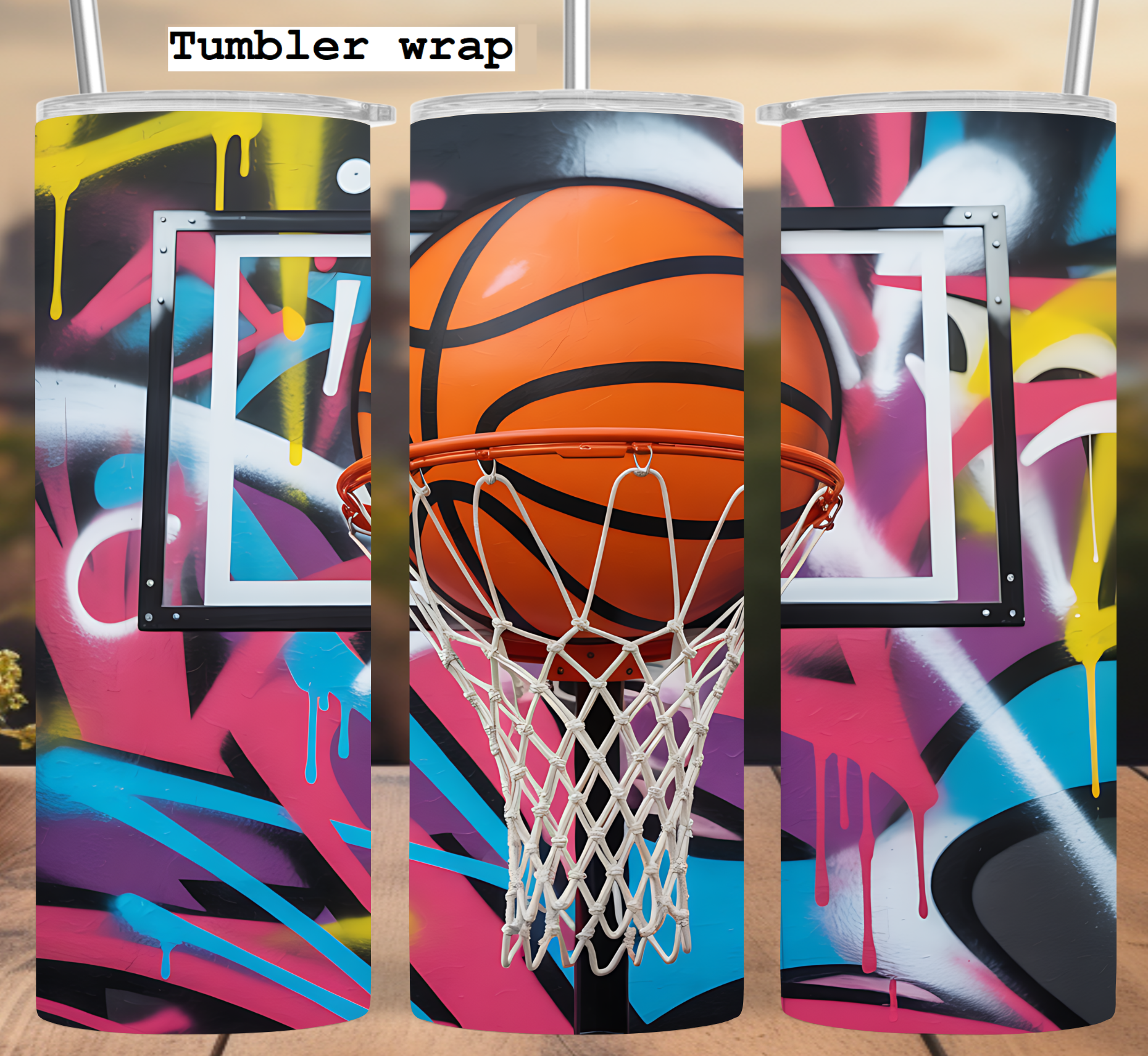 Basketball Graffiti Street Art: Bold Urban Hoop Design tumbler wrap 20oz PNG
