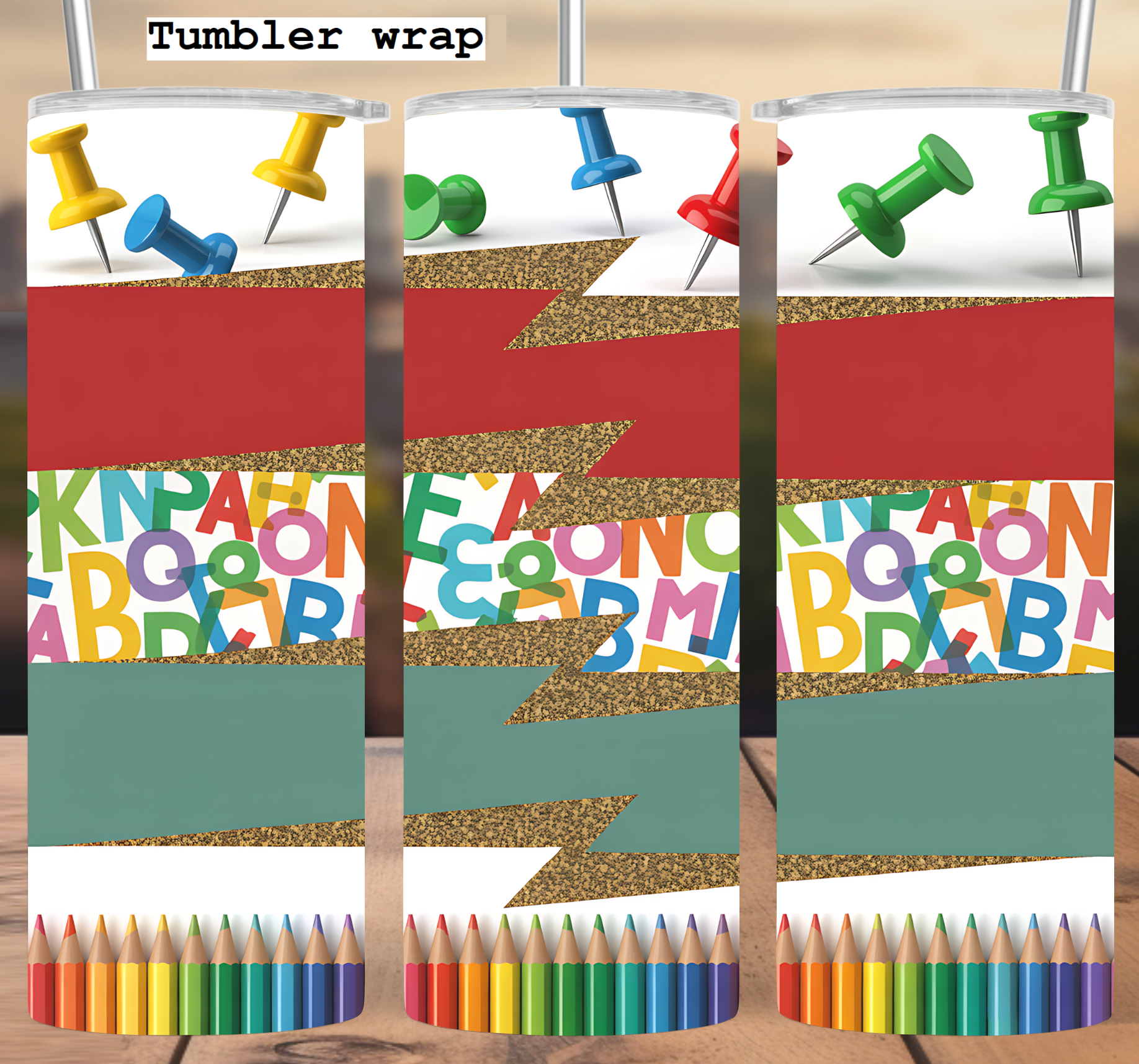 School pencils alphabet sparkle tumbler wrap 20oz PNG