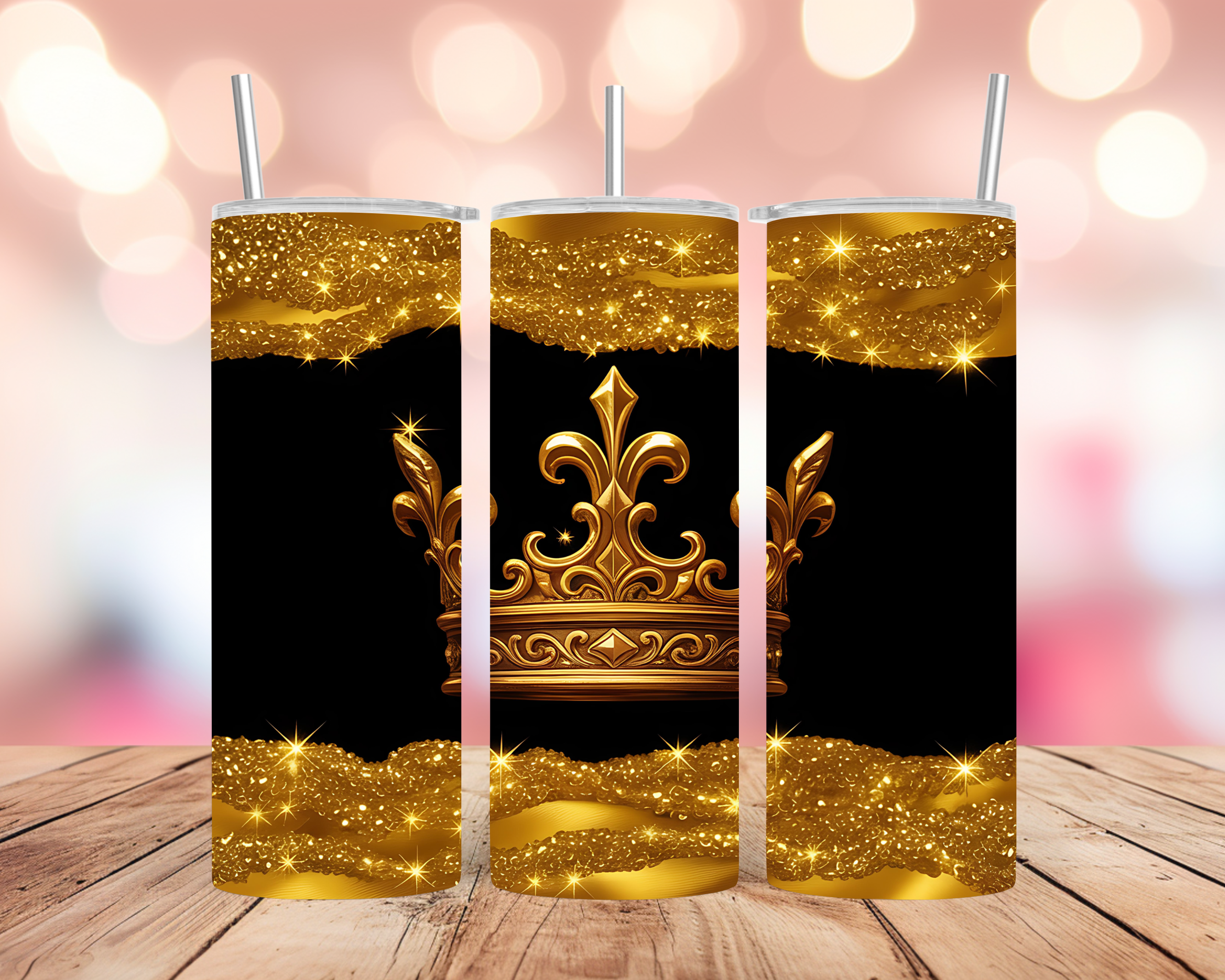 Royal Gold Crown Tumbler Wrap: Glitter Luxury Regal Design 20oz PNG (Digital Download)