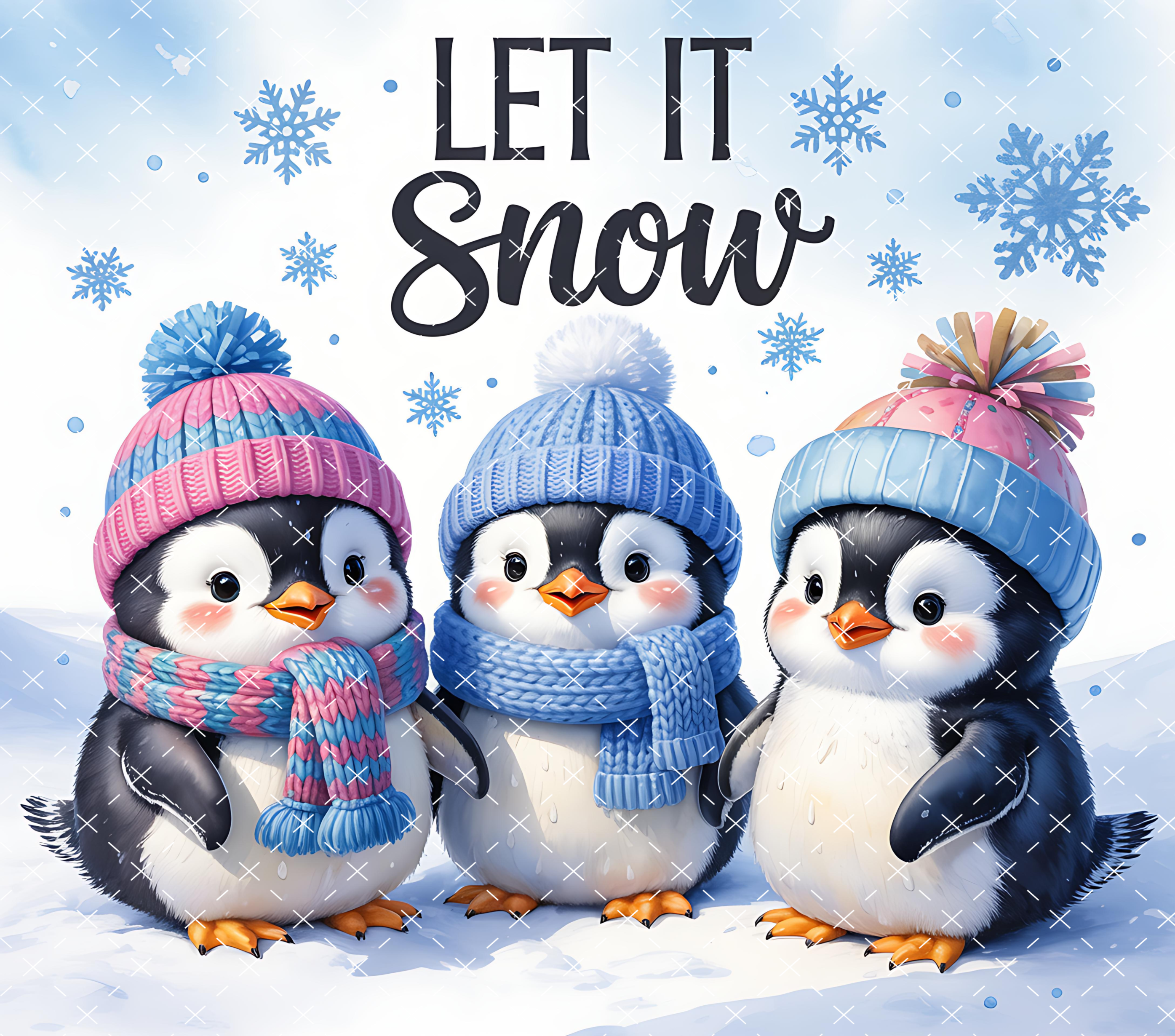 Penguin Tumbler Wrap: Let It Snow Winter Scene 20oz PNG (Digital Download)