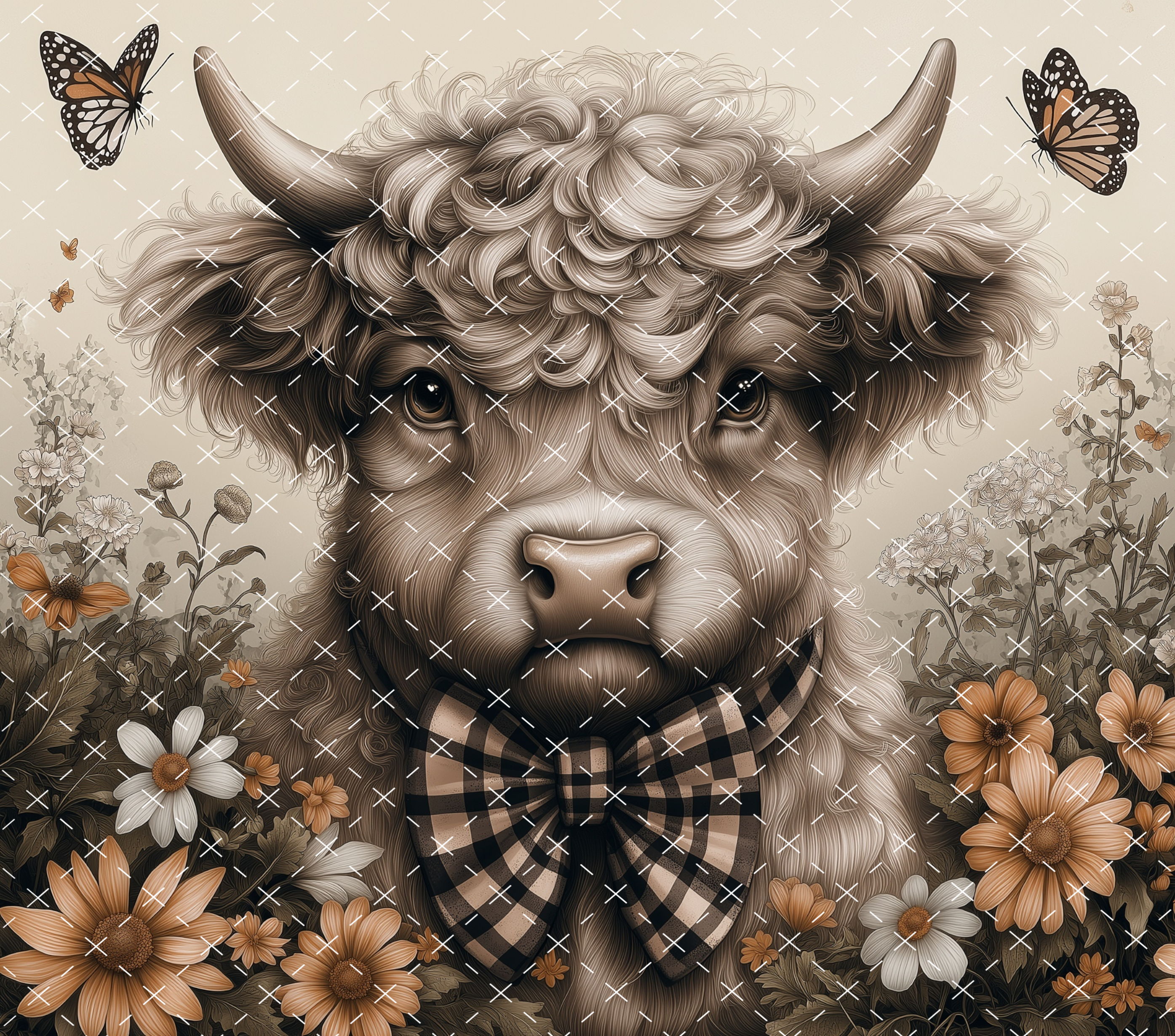 Highland Cow Tumbler Wrap: Rustic Plaid Bow Floral Design 20oz PNG (Digital Download)