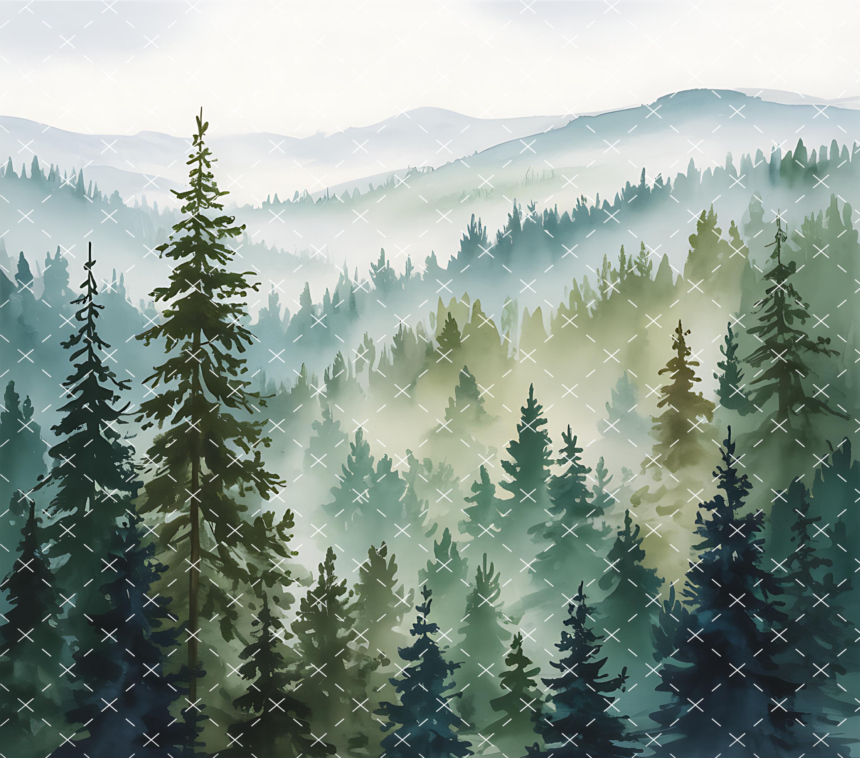 Forest Mountain Tumbler Wrap: Misty Pine Nature Landscape 20oz PNG (Digital Download)