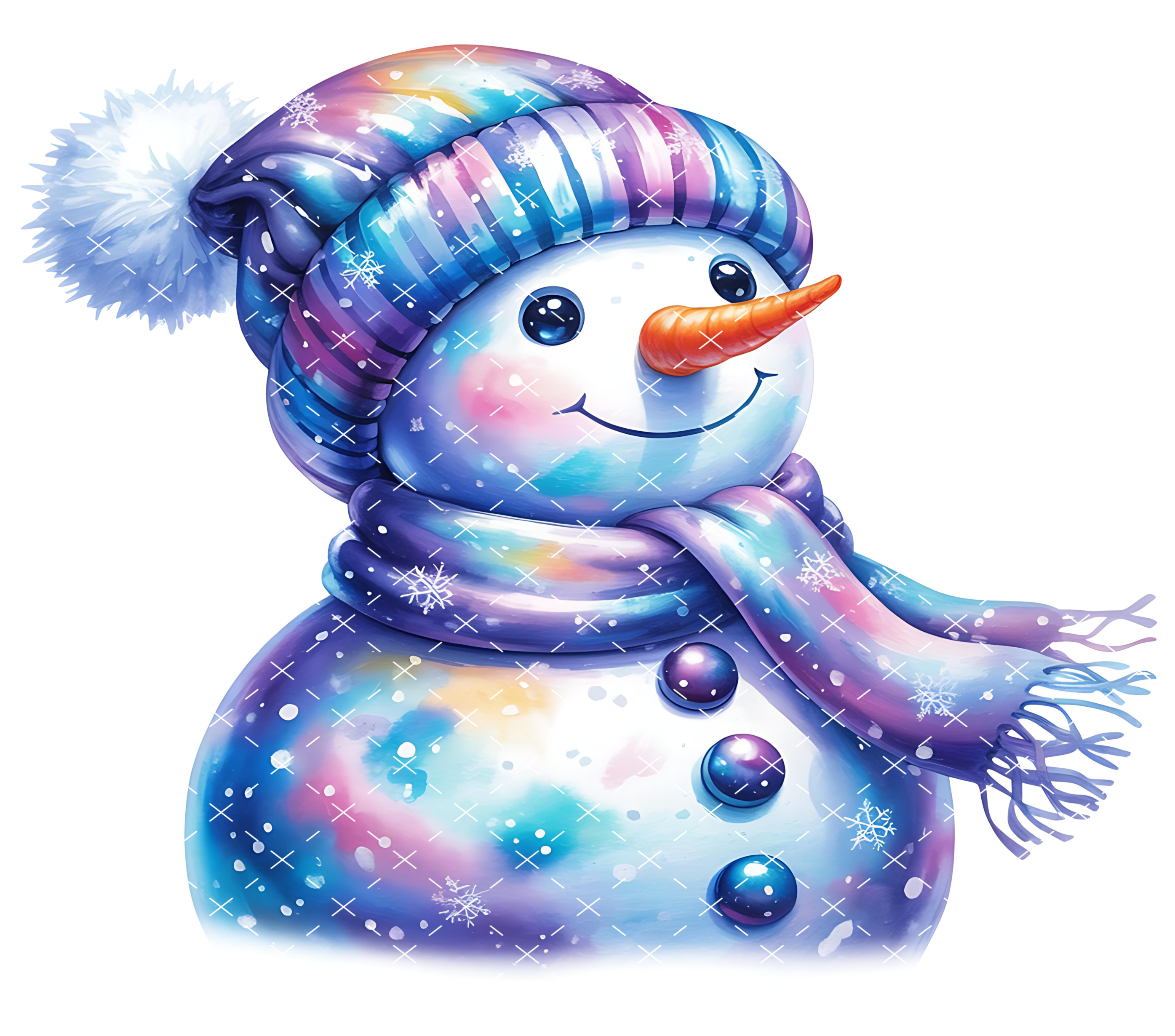 Colorful Snowman Tumbler Wrap 20oz PNG