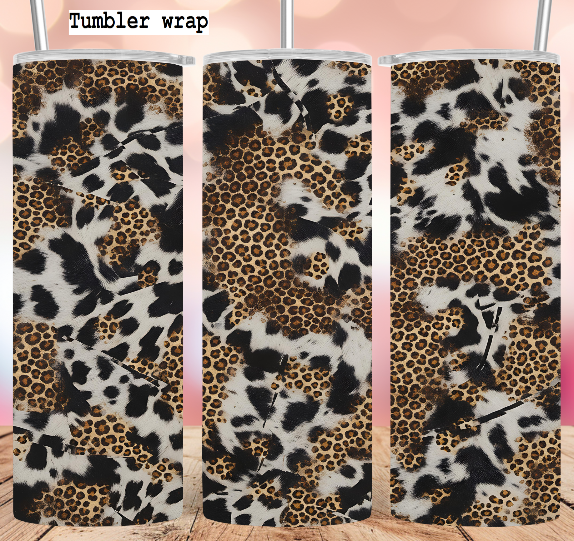 Cow Leopard Mixed Animal Print tumbler wrap 20oz PNG