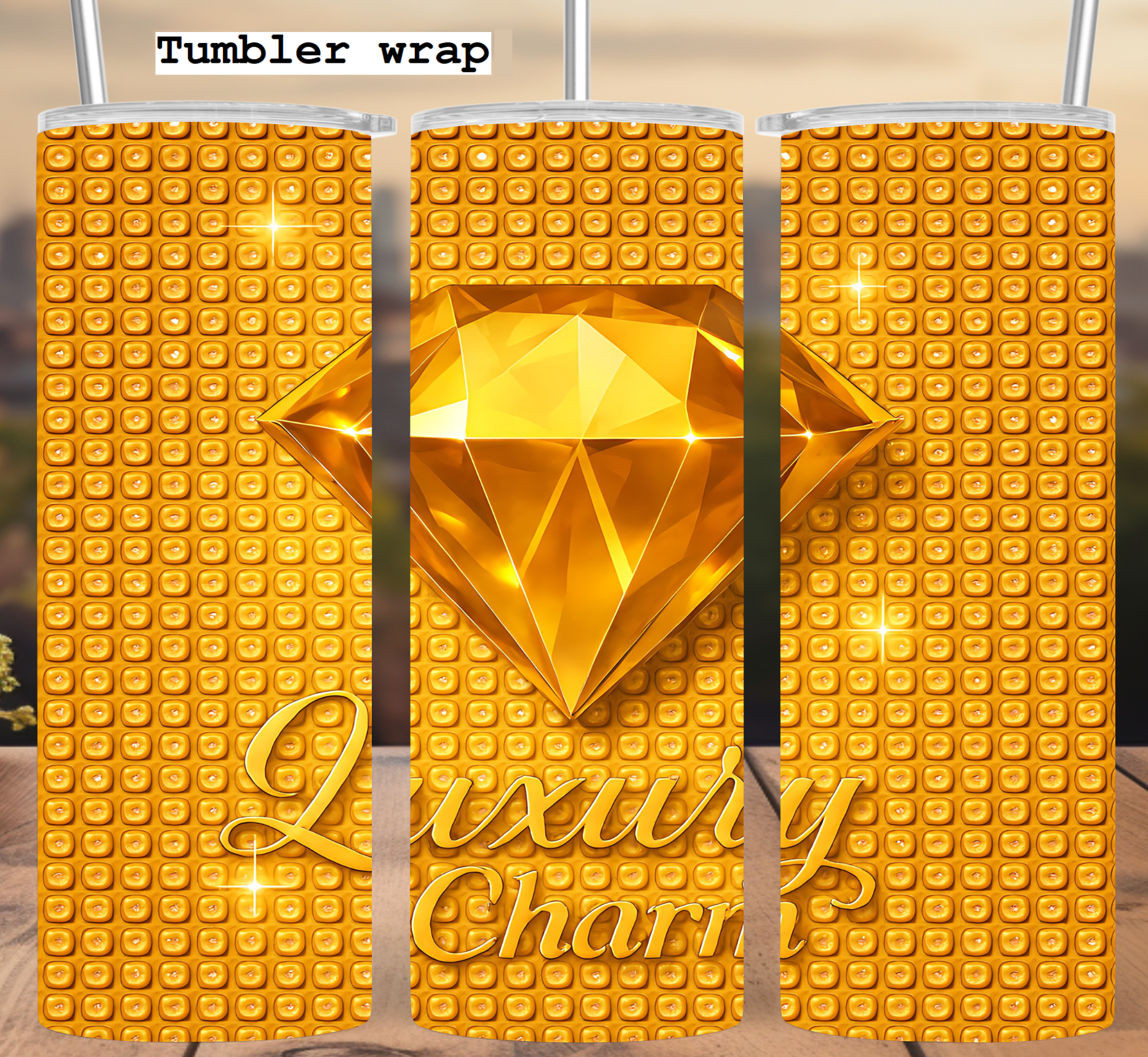 Luxury Charm Tumbler Wrap 20oz PNG: Elegant Gold Diamond Digital Design for Premium Style