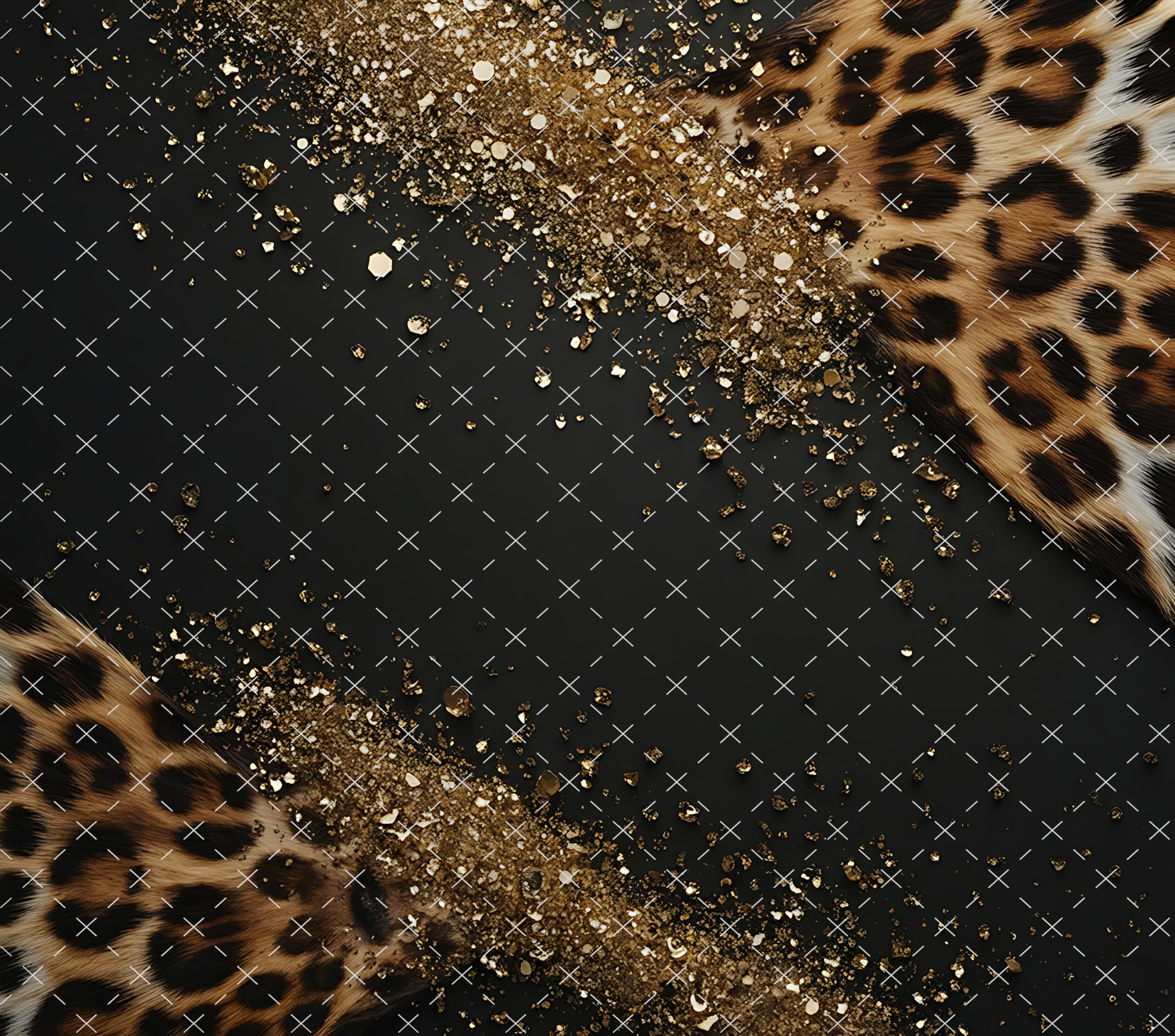 Leopard Tumbler Wrap: Gold Glitter Glam Animal Print Design 20oz PNG (Digital Download)
