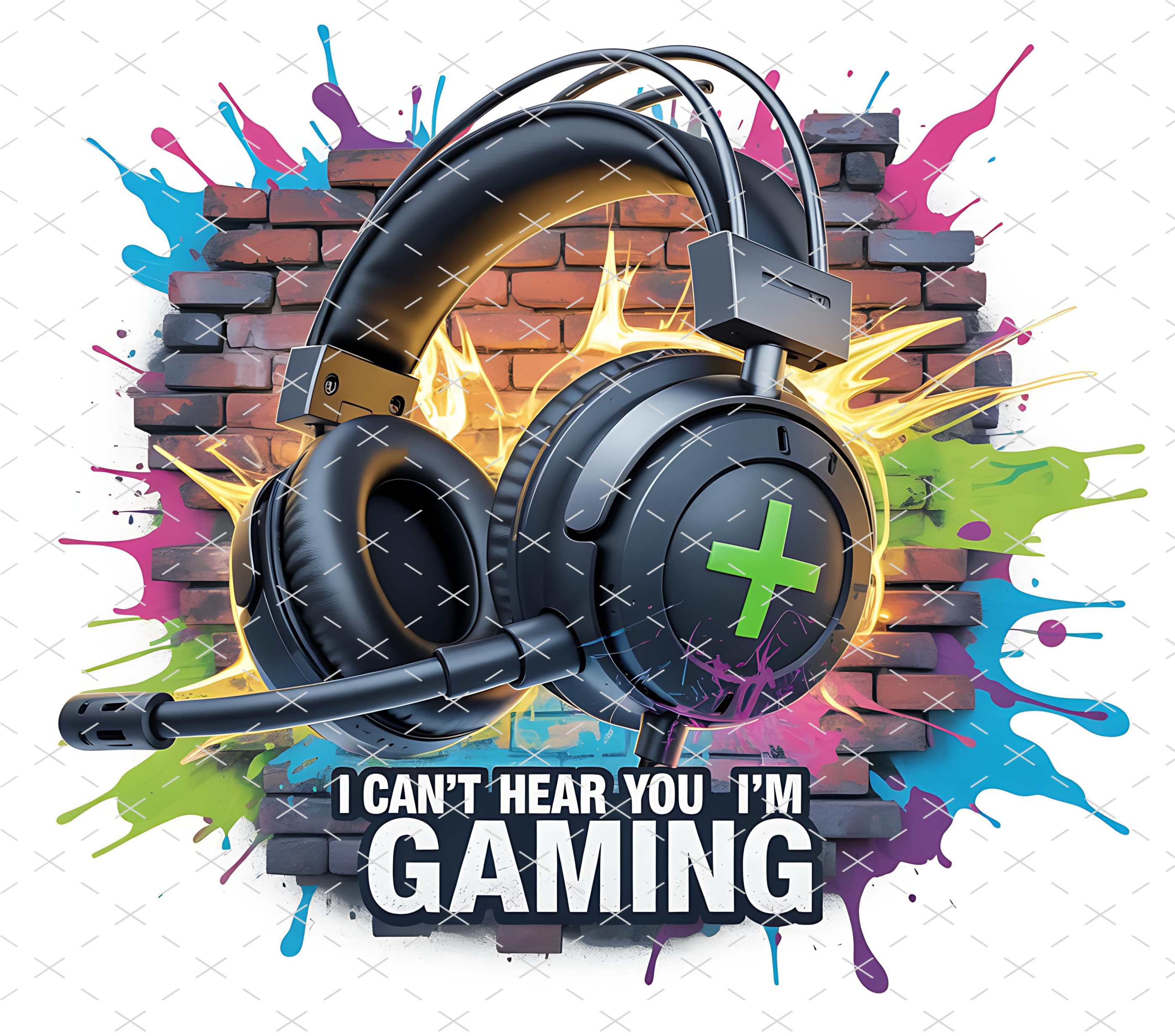 Gamer Headset Neon Graffiti Gaming tumbler wrap 20oz PNG