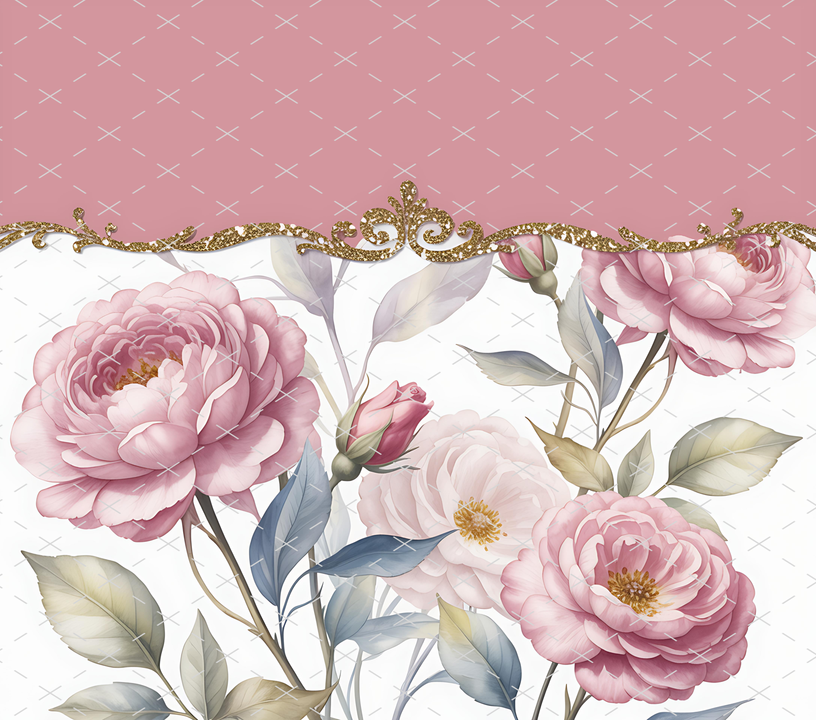 Pink Peony Gold Floral Elegance tumbler wrap 20oz PNG