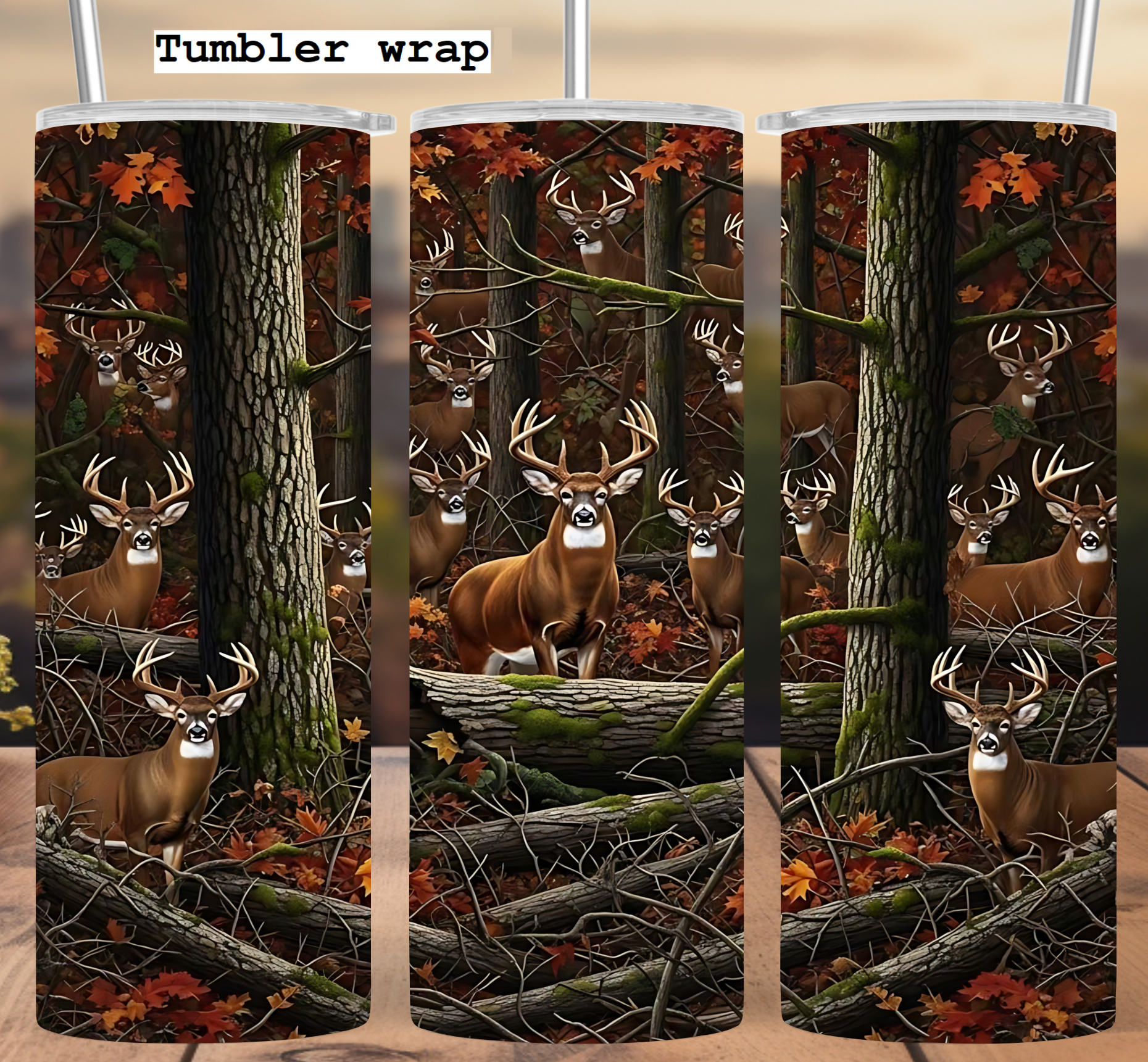Autumn Deer Forest Tumbler Wrap: Realistic Woodland Scene tumbler wrap 20oz PNG