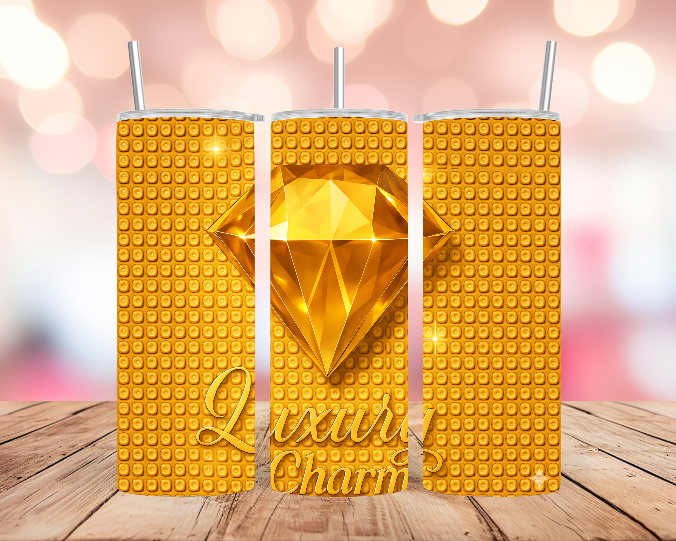 Gold Diamond Tumbler Wrap: Luxury Charm Sparkle Pattern 20oz PNG (Digital Download)