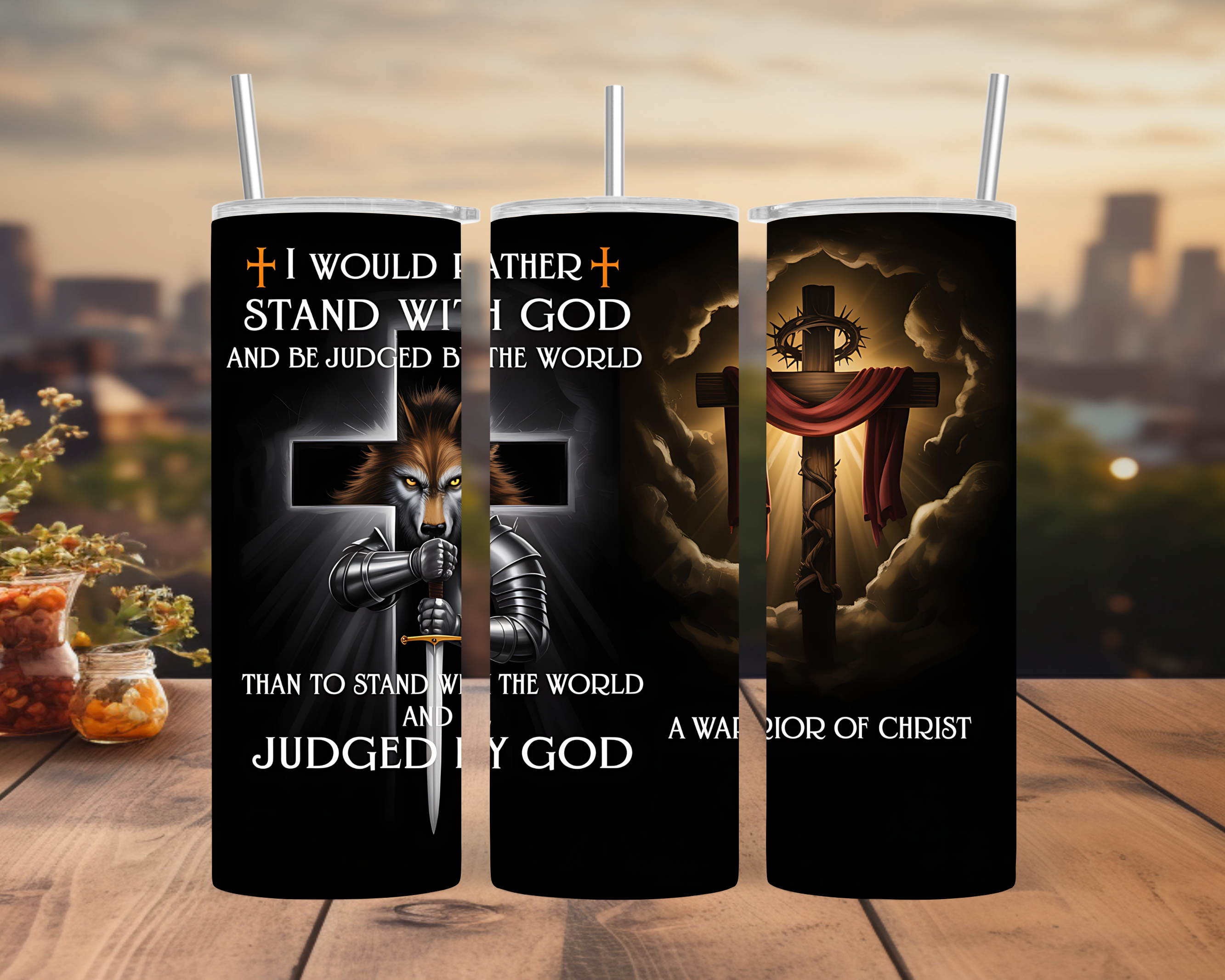 Warrior of Christ Tumbler Wrap: Christian Wolf Knight Cross Design 20oz PNG (Digital Download)
