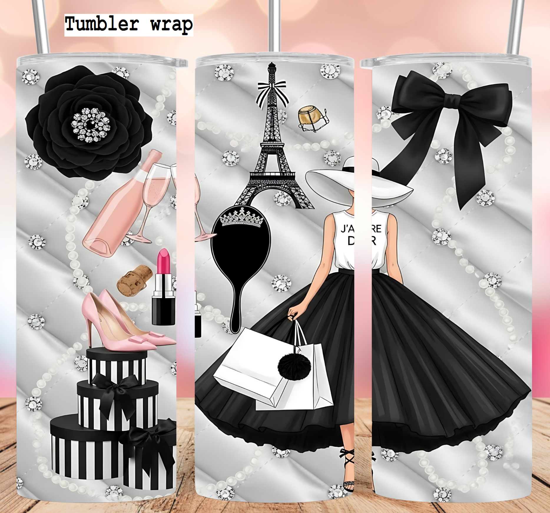 Luxury Fashion Girl Tumbler Wrap: Paris Chic Couture Design 20oz PNG Digital Download